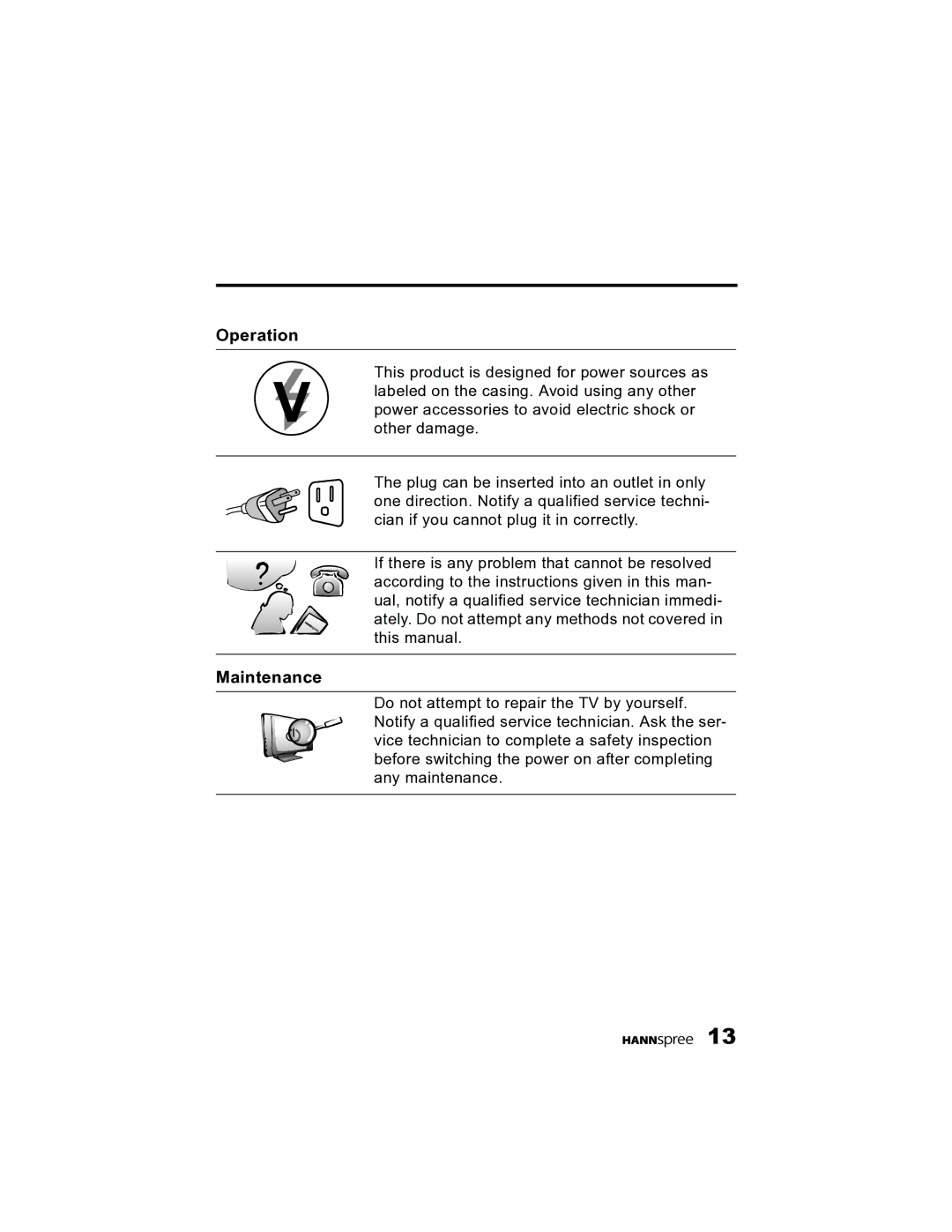 HANNspree K215-10A1 user manual Operation, Maintenance 