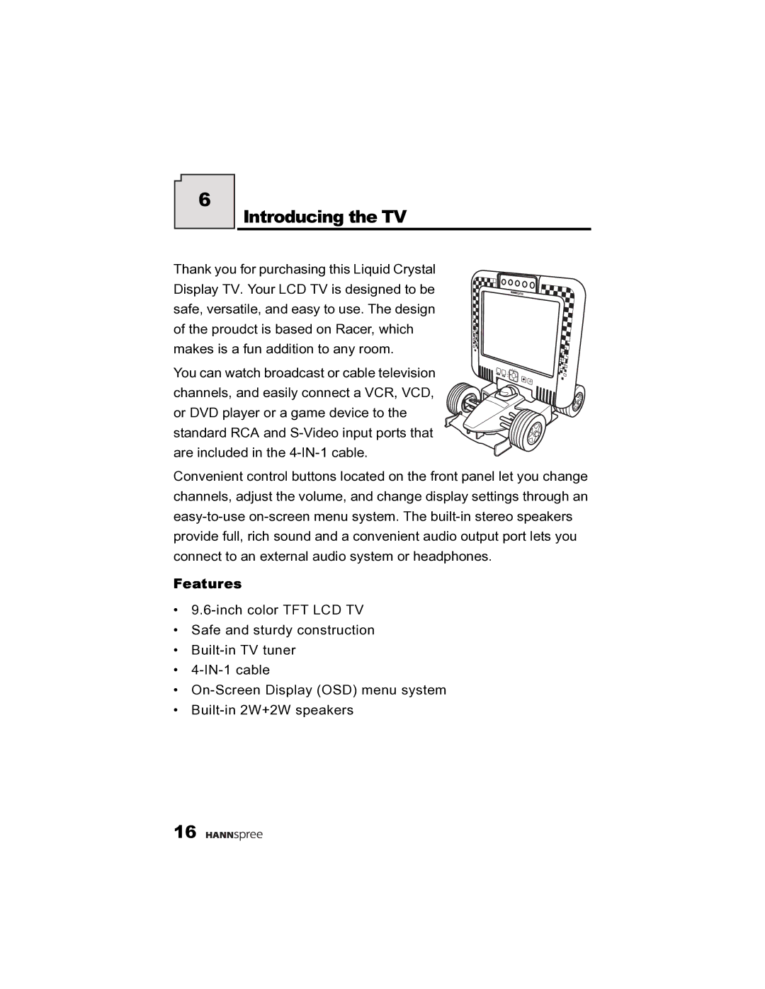 HANNspree K215-10A1 user manual Introducing the TV, Features 