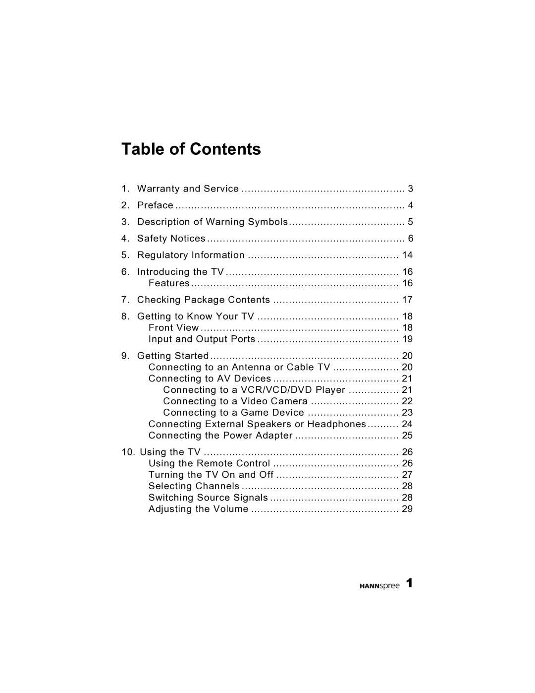 HANNspree K215-10A1 user manual Table of Contents 