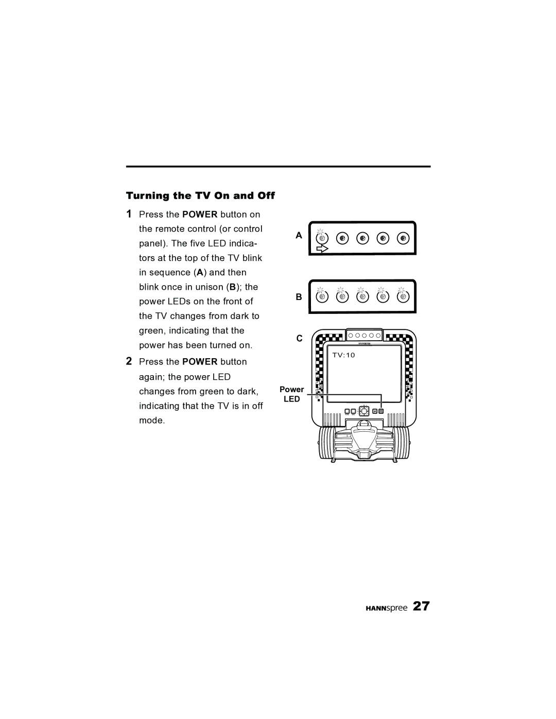 HANNspree K215-10A1 user manual Turning the TV On and Off 