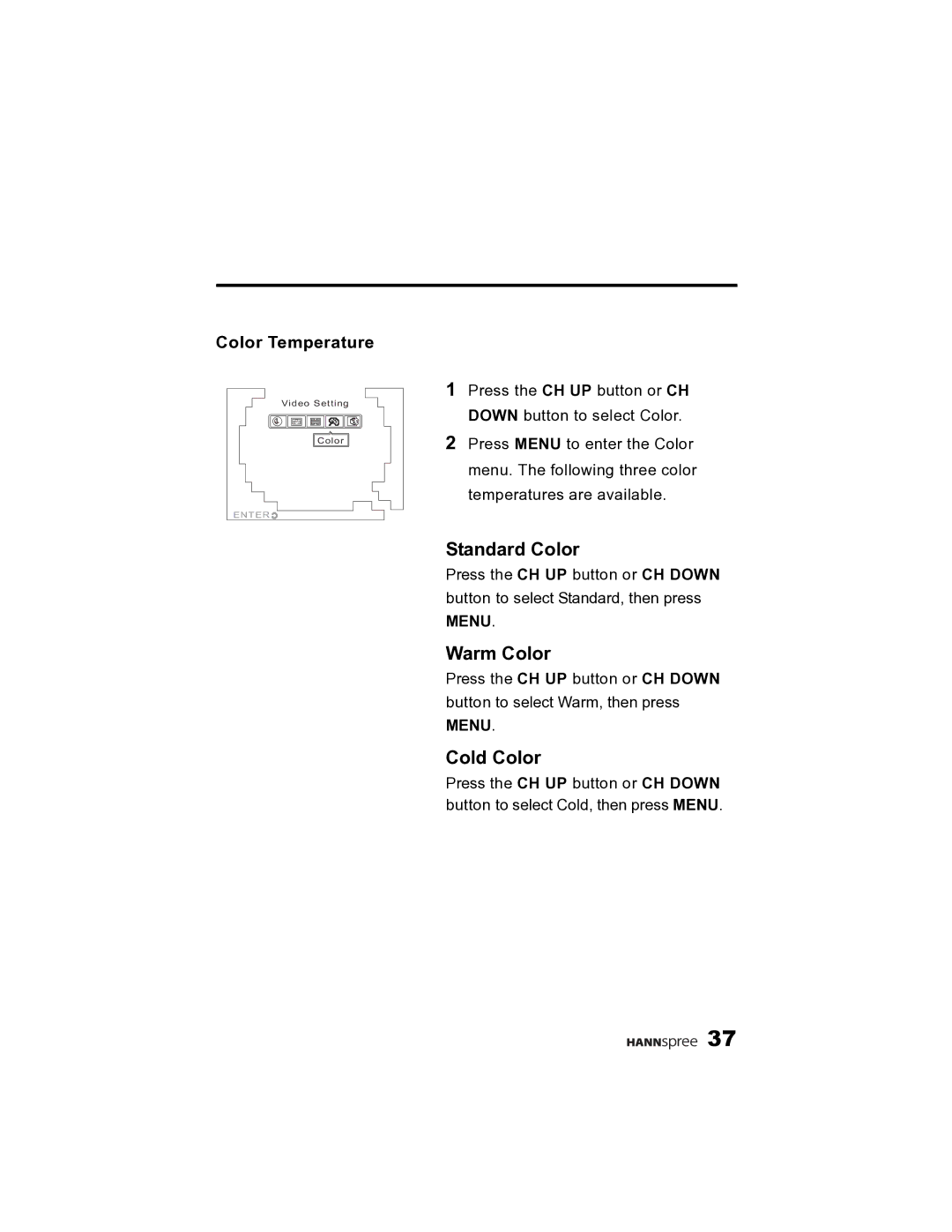 HANNspree K215-10A1 user manual Cold Color, Color Temperature 