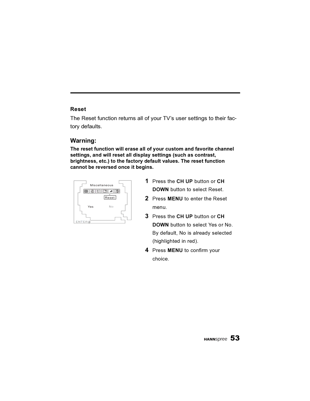 HANNspree K215-10A1 user manual Reset 