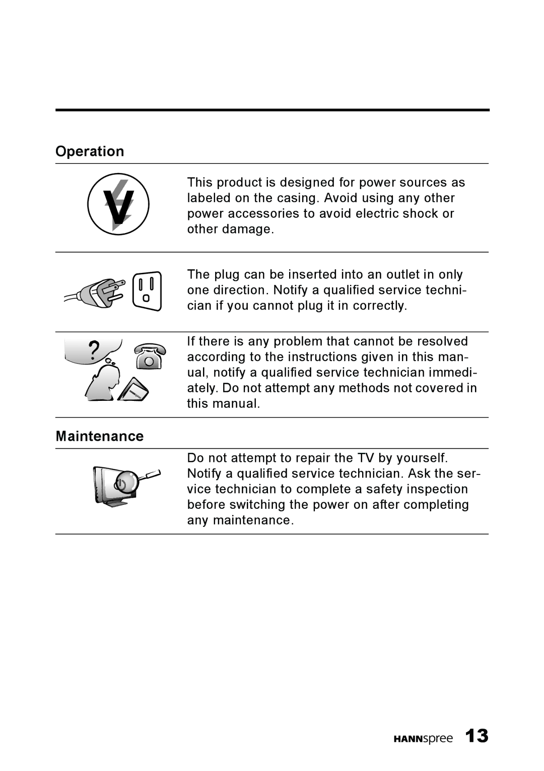 HANNspree K223-10A1 user manual Operation, Maintenance 