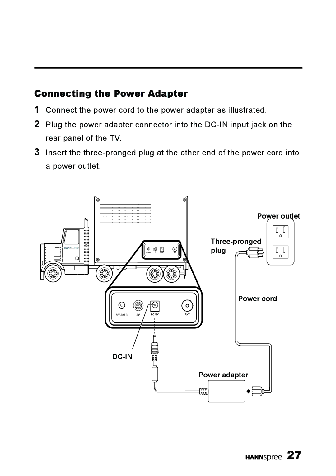 HANNspree K223-10A1 user manual Connecting the Power Adapter 