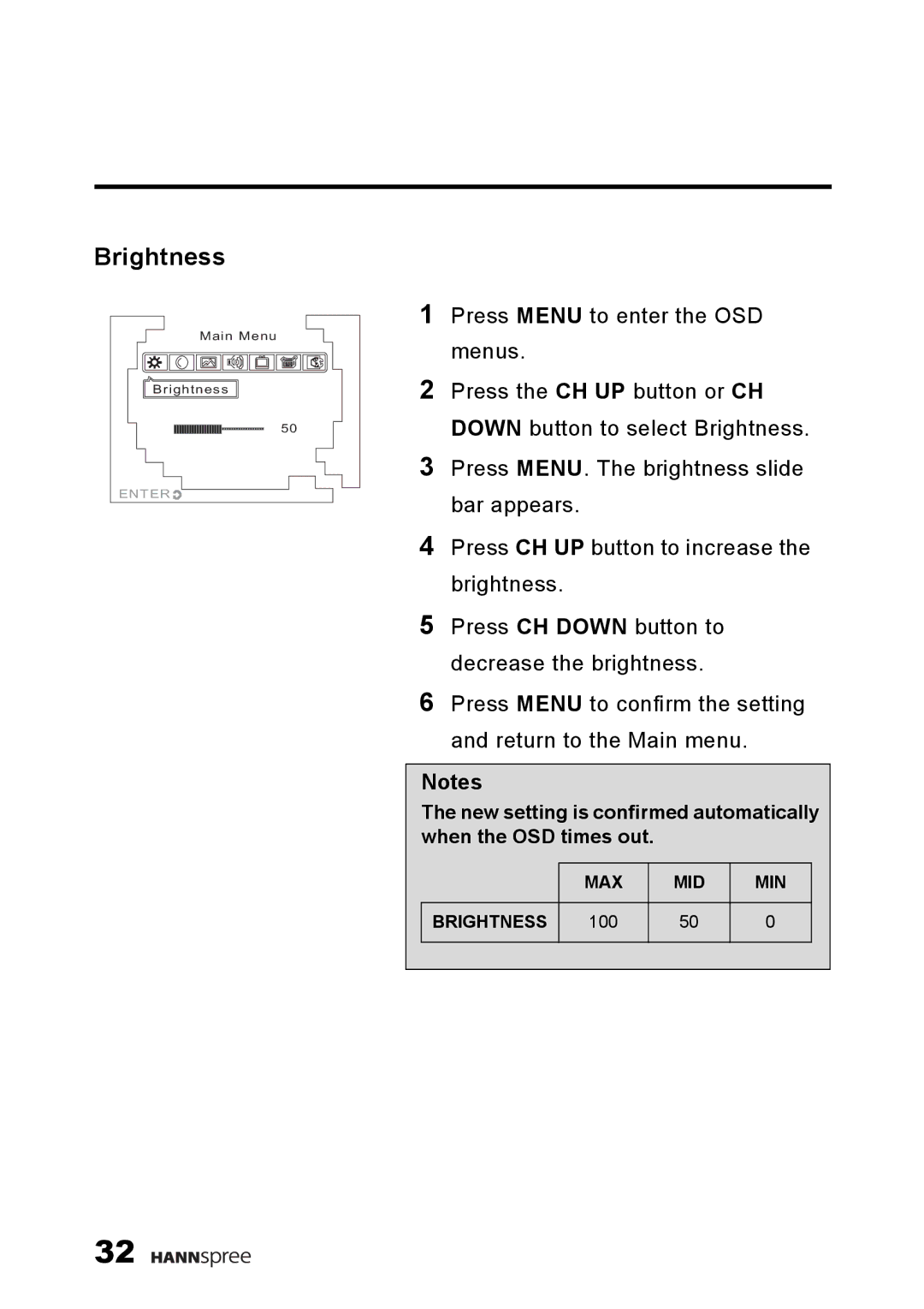 HANNspree K223-10A1 user manual Brightness 