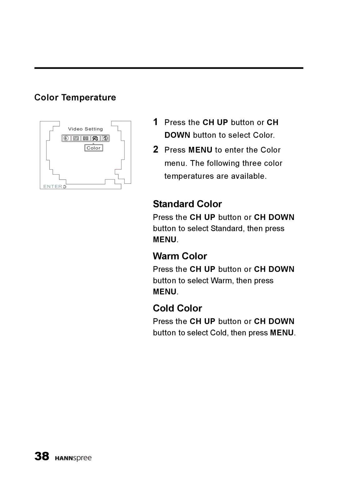 HANNspree K223-10A1 user manual Cold Color, Color Temperature 