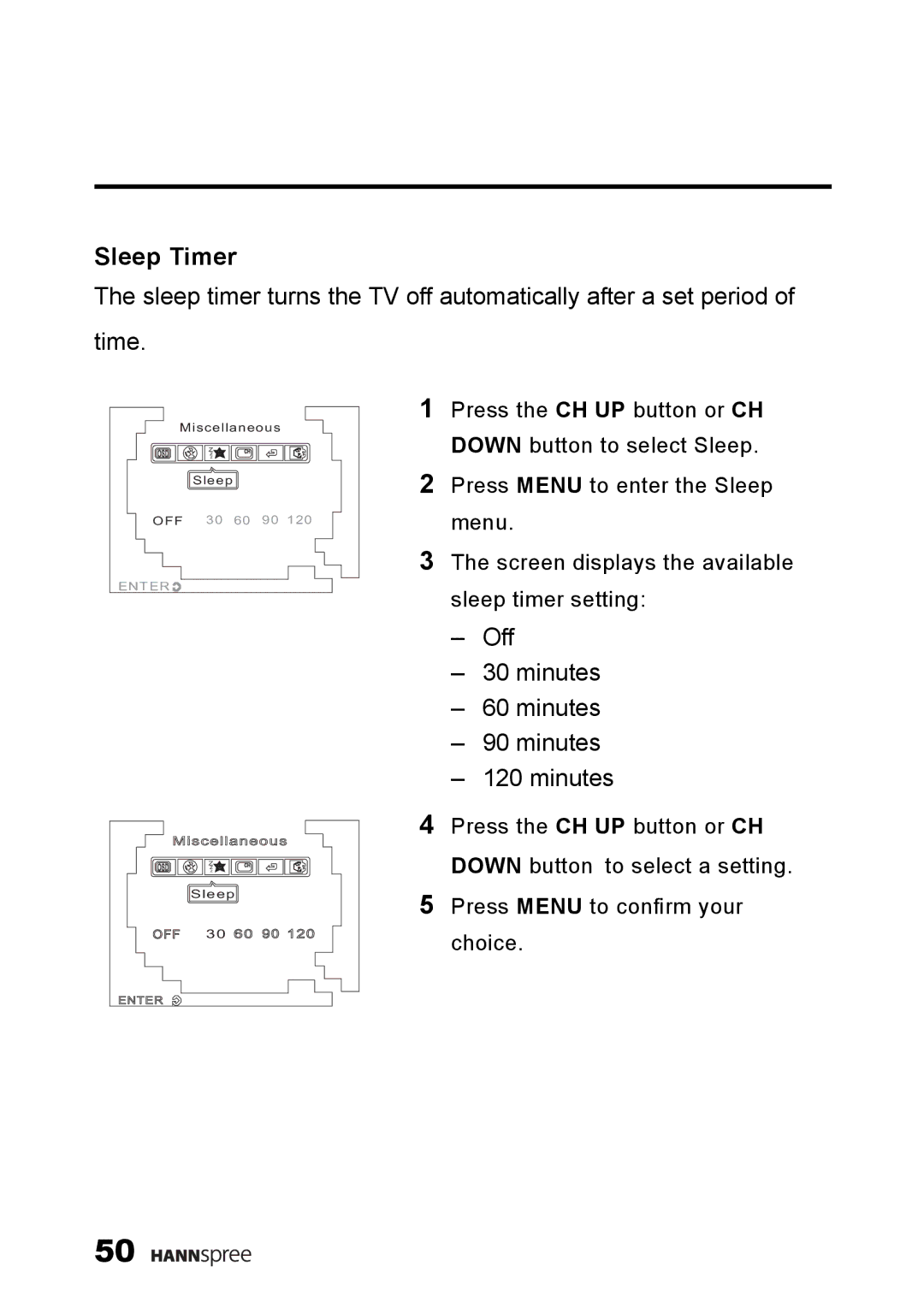 HANNspree K226-10A1 user manual Sleep Timer, Off Minutes 