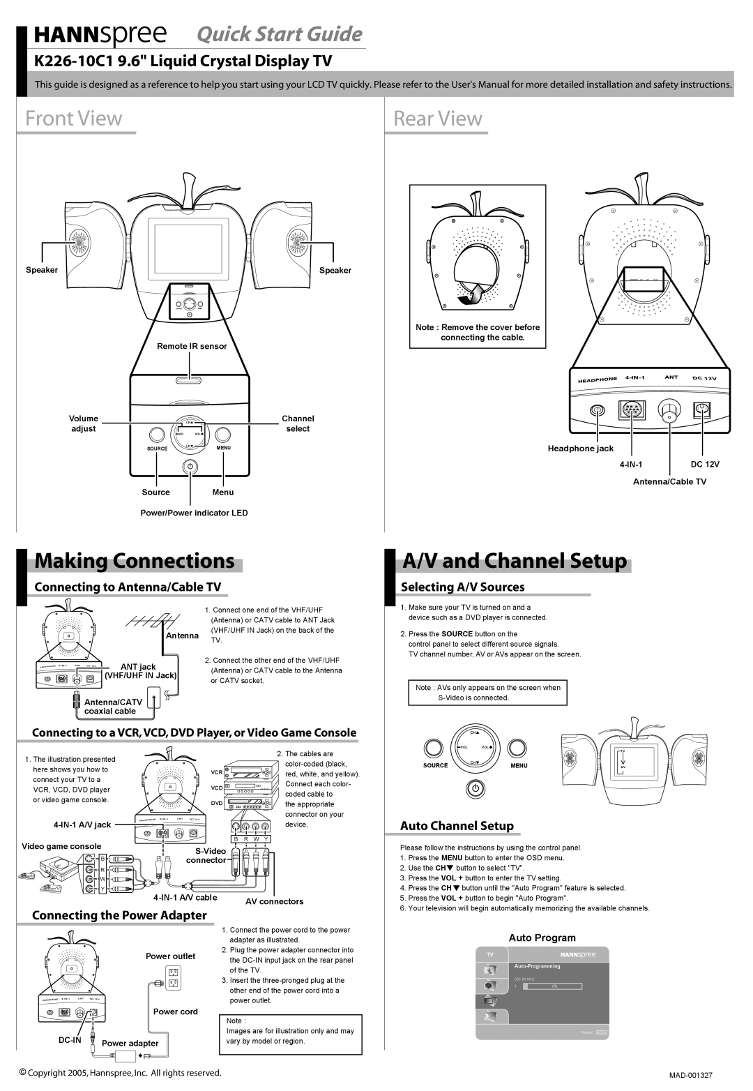 HANNspree K226-10C1 quick start Making Connections, Channel Setup 