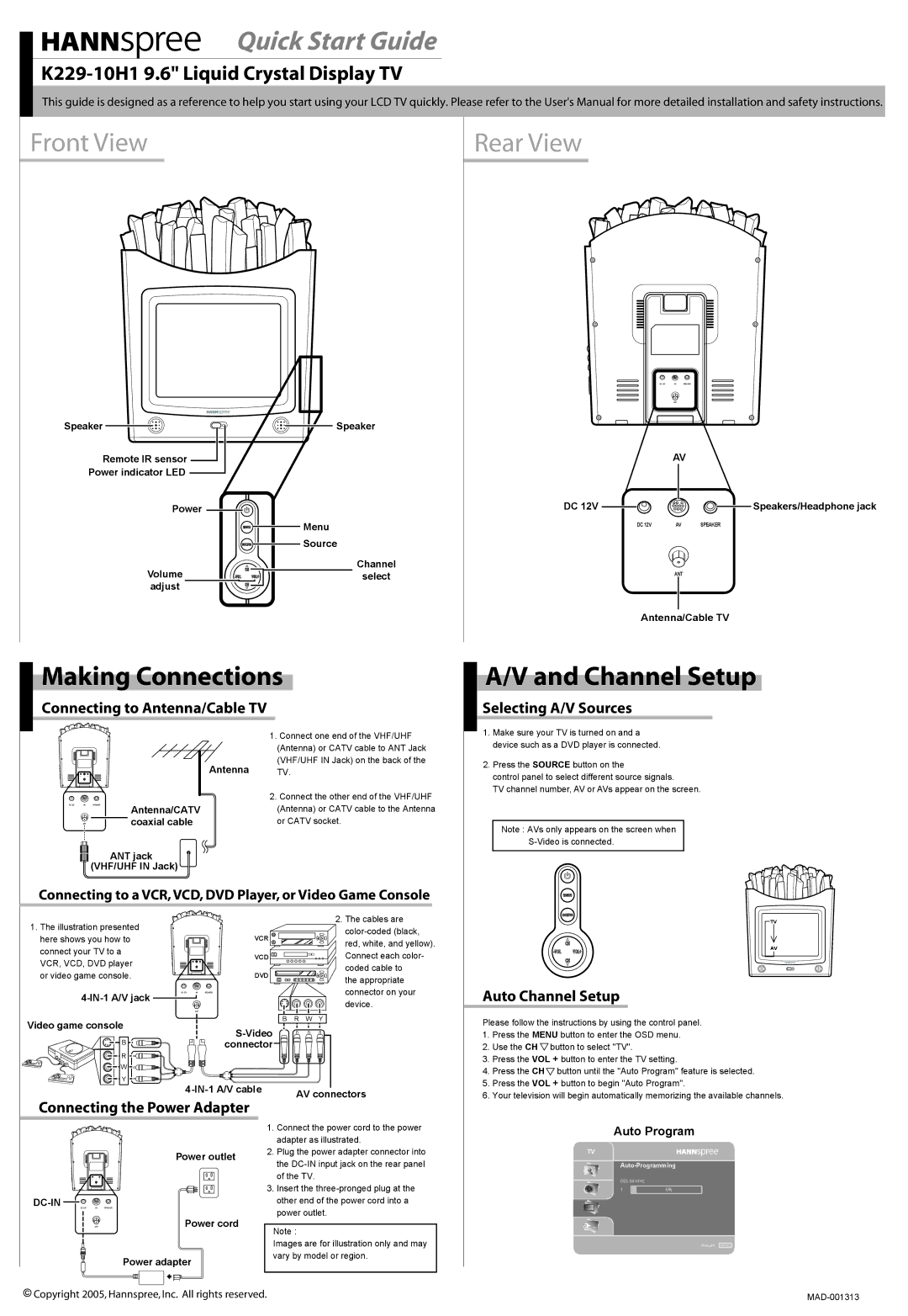 HANNspree K229-10H1 quick start Making Connections, Channel Setup 