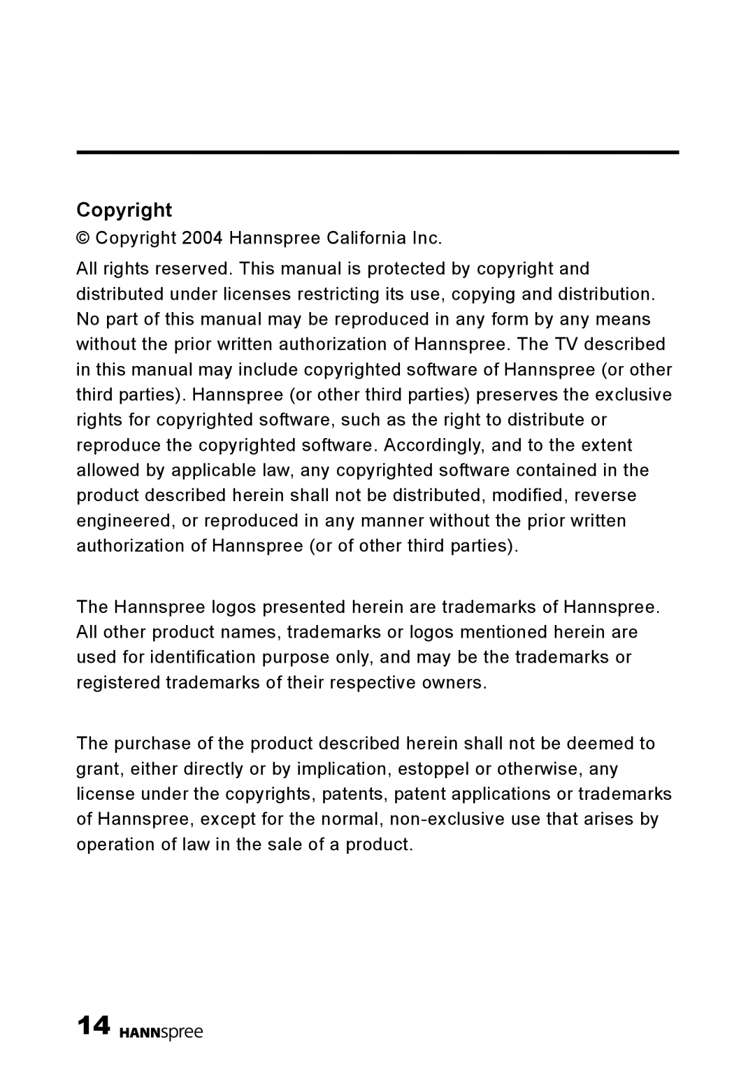 HANNspree Liquid Crystal Display Television user manual Copyright 