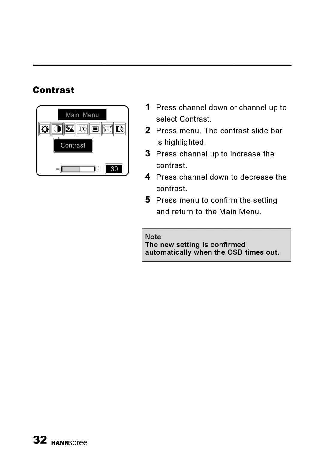 HANNspree Liquid Crystal Display Television user manual Contrast 