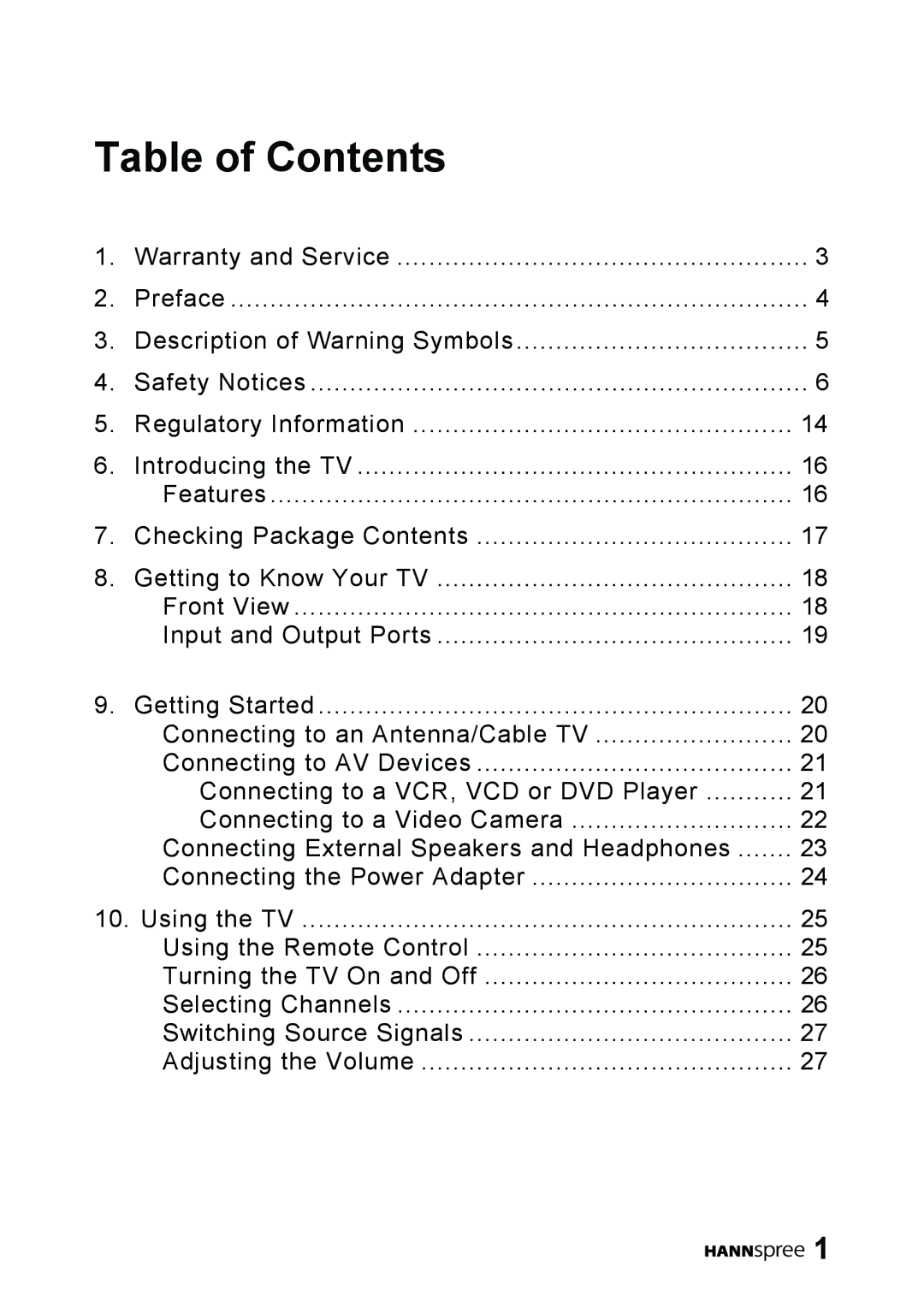 HANNspree LT01-10A1 user manual Table of Contents 