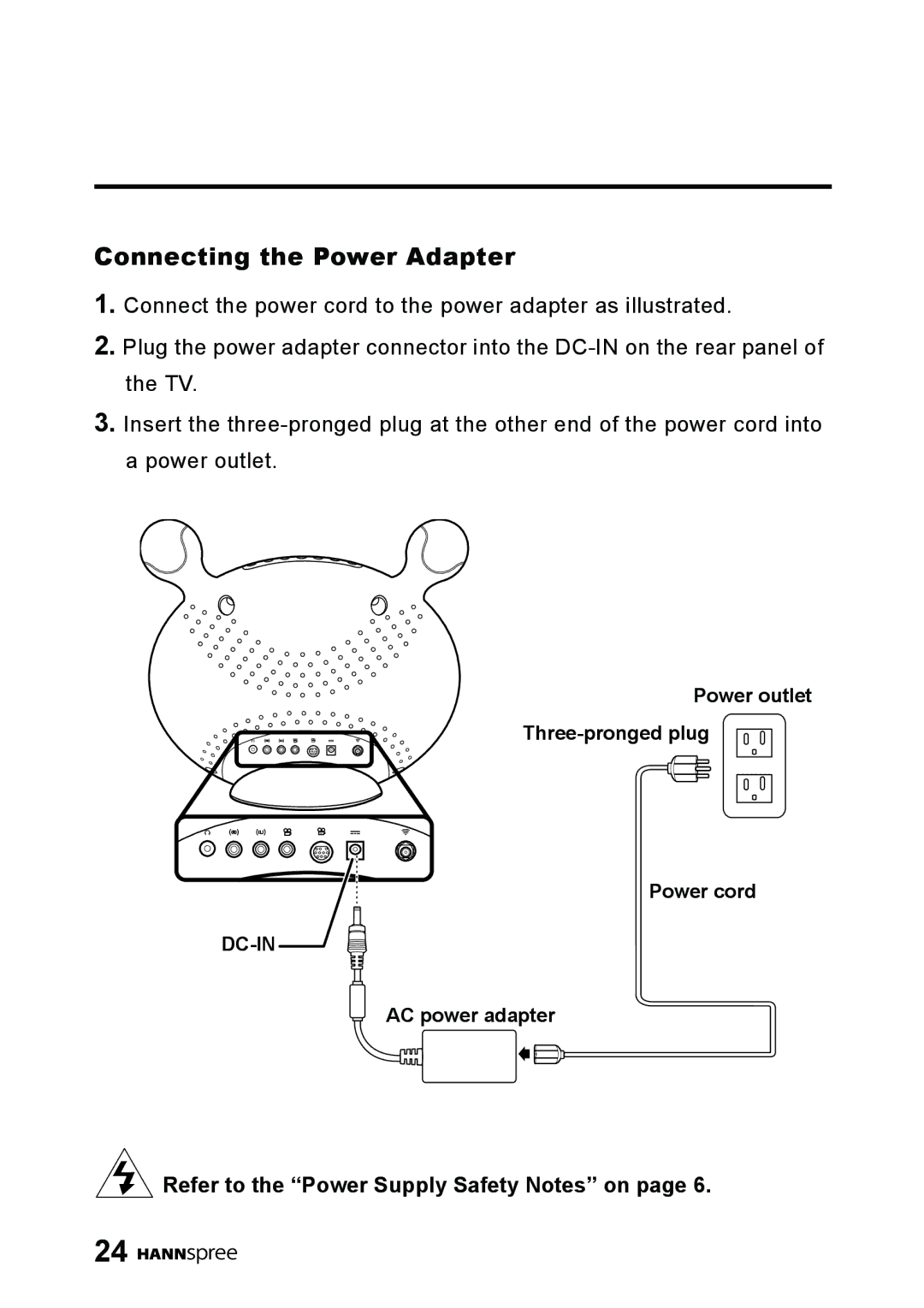 HANNspree LT01-10A1 user manual Connecting the Power Adapter 