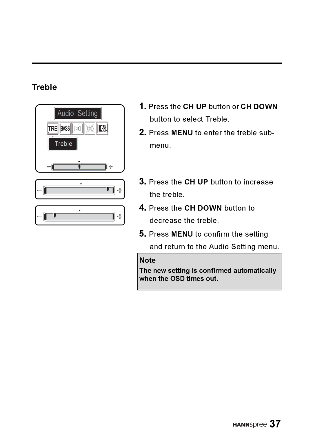 HANNspree LT01-10A1 user manual Treble, Audio Setting 