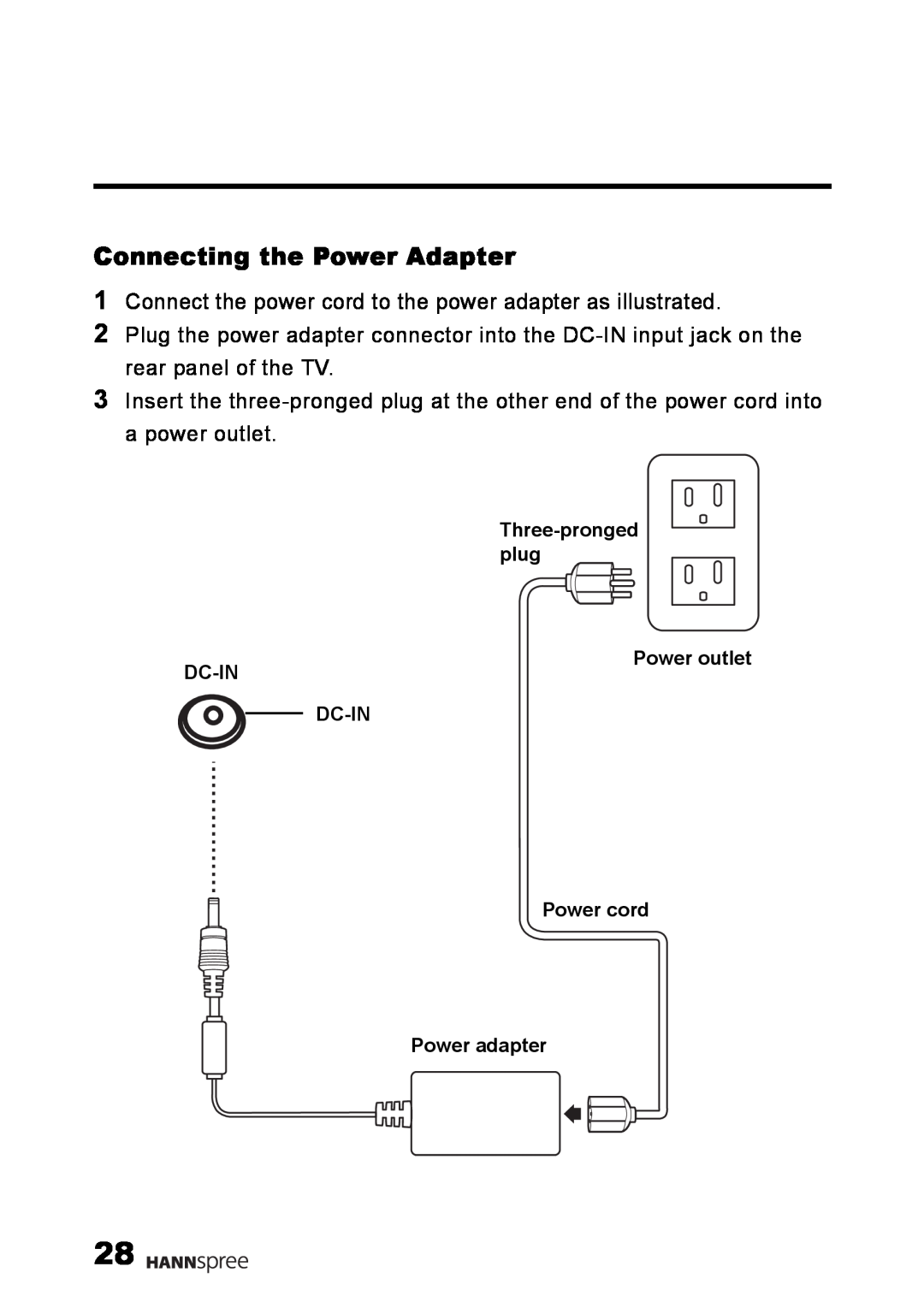 HANNspree LT02-12U1-000 user manual Connecting the Power Adapter, DC-IN input jack 