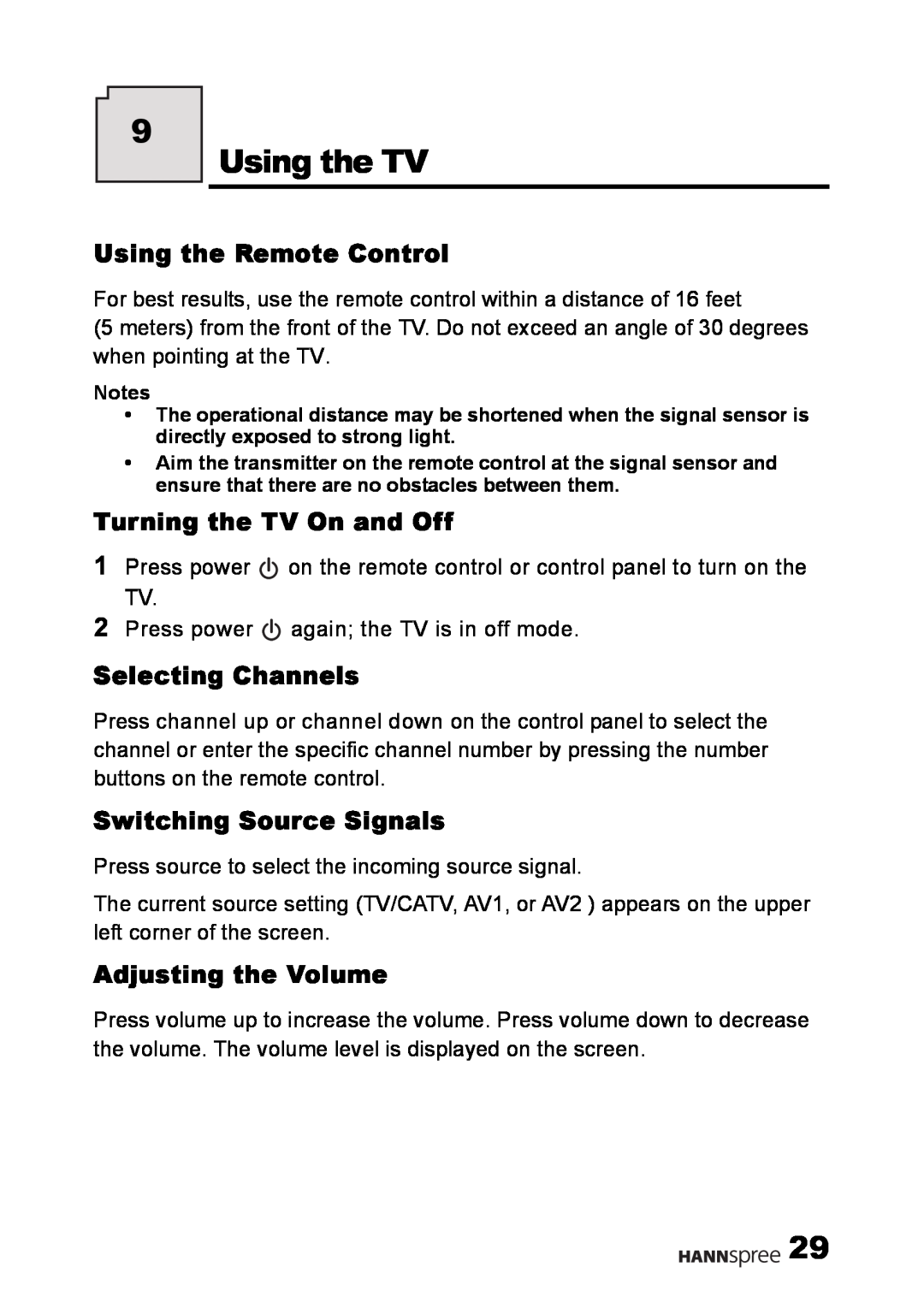 HANNspree LT02-12U1-000 user manual Using the TV, Using the Remote Control, Turning the TV On and Off, Selecting Channels 