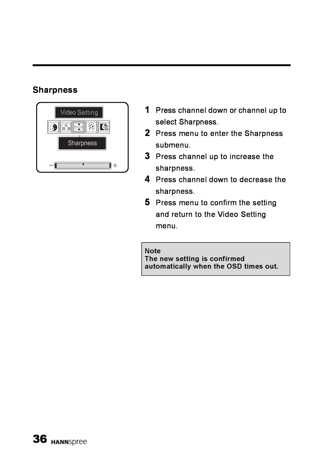 HANNspree LT02-12U1-000 user manual Sharpness, Video Setting, G R B 
