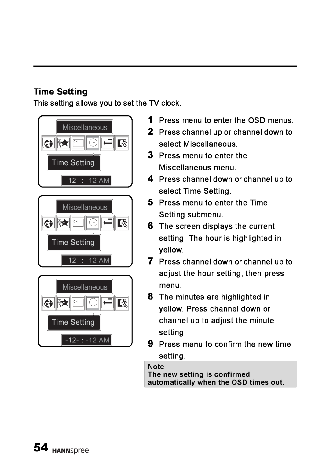 HANNspree LT02-12U1-000 user manual Time Setting, Miscellaneous 