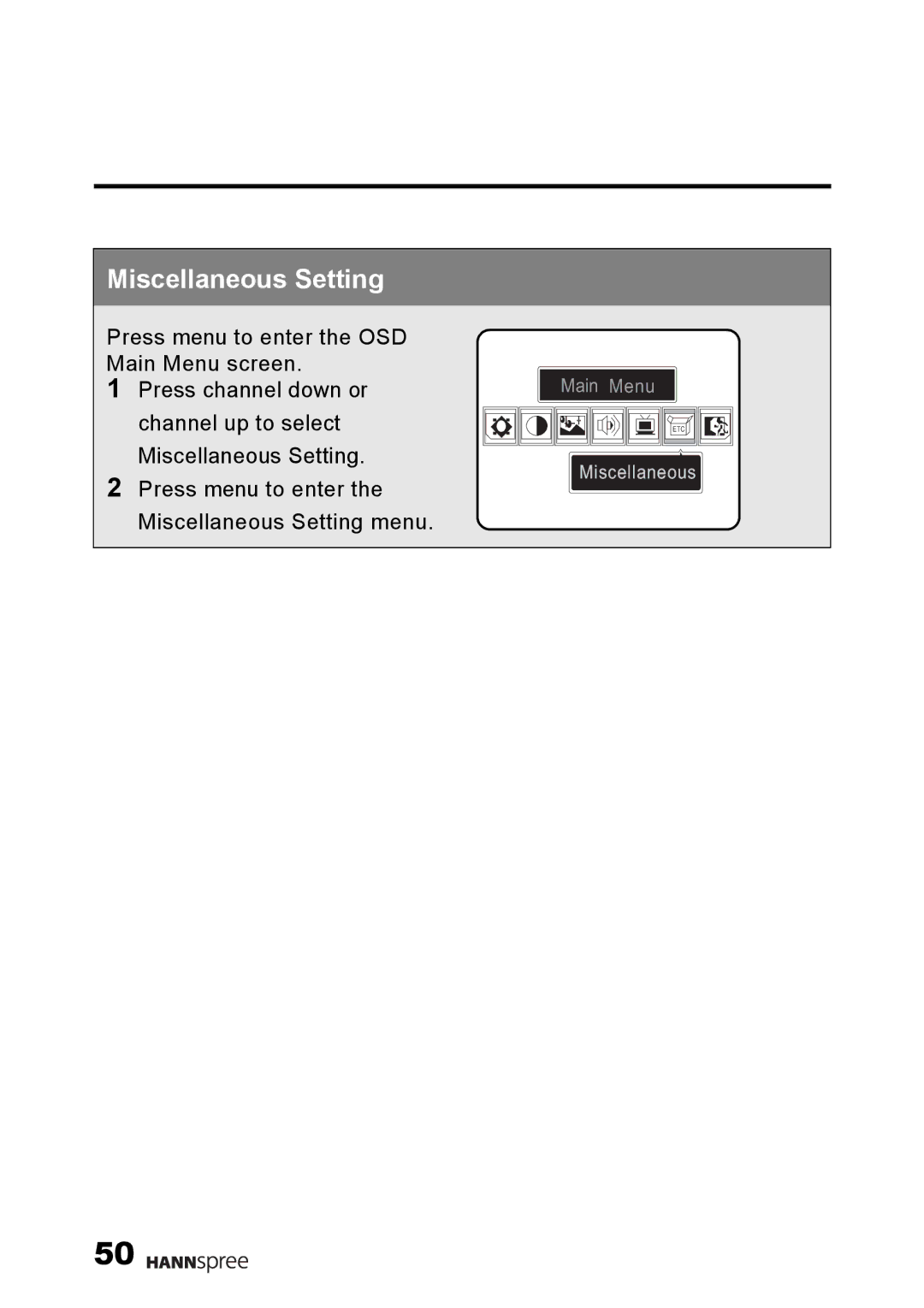 HANNspree LT09-10U1-000 user manual Miscellaneous Setting 