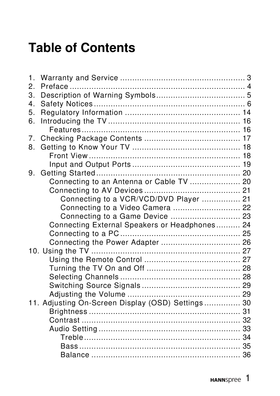 HANNspree LT0B-15A1 user manual Table of Contents 