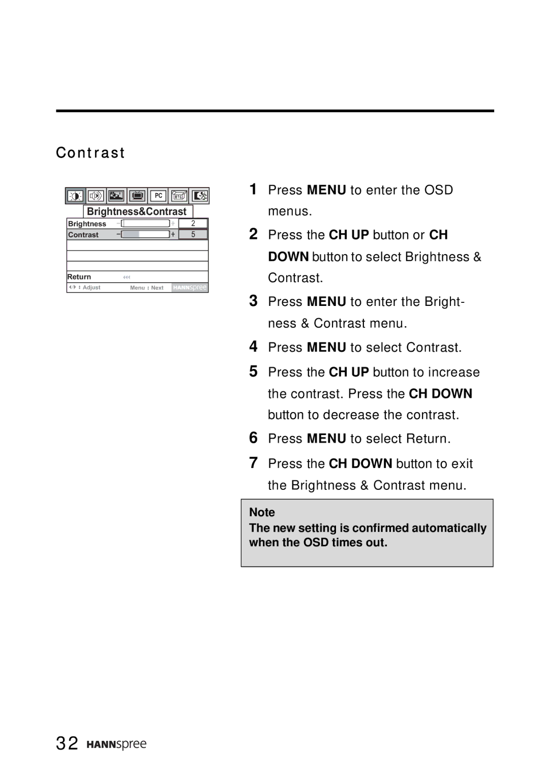 HANNspree LT0B-15A1 user manual Contrast 