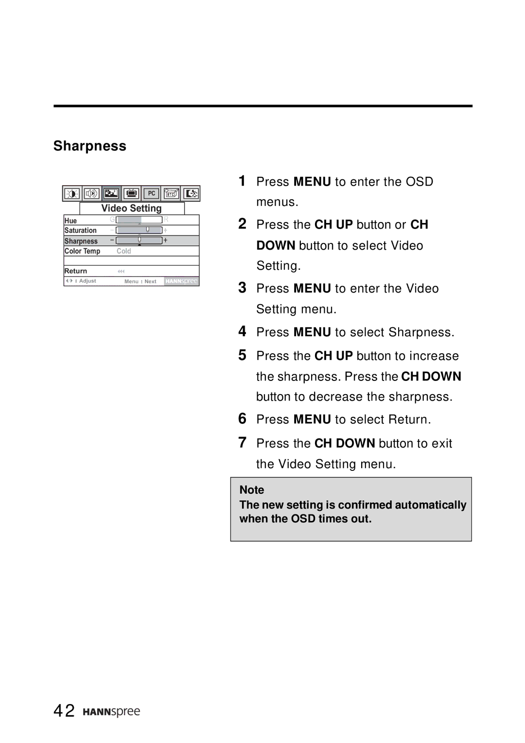 HANNspree LT0B-15A1 user manual Sharpness 