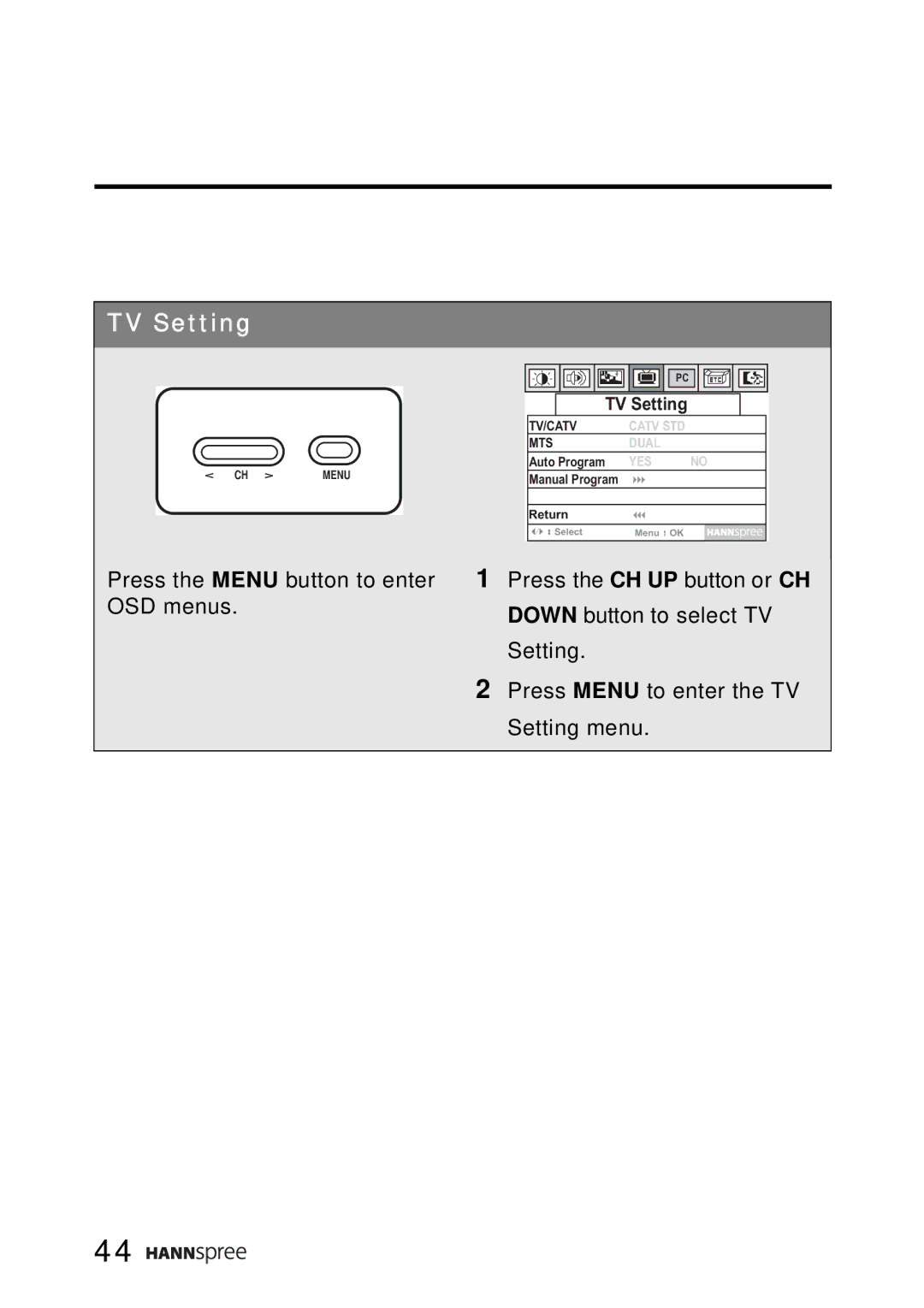 HANNspree LT0B-15A1 user manual TV Setting 