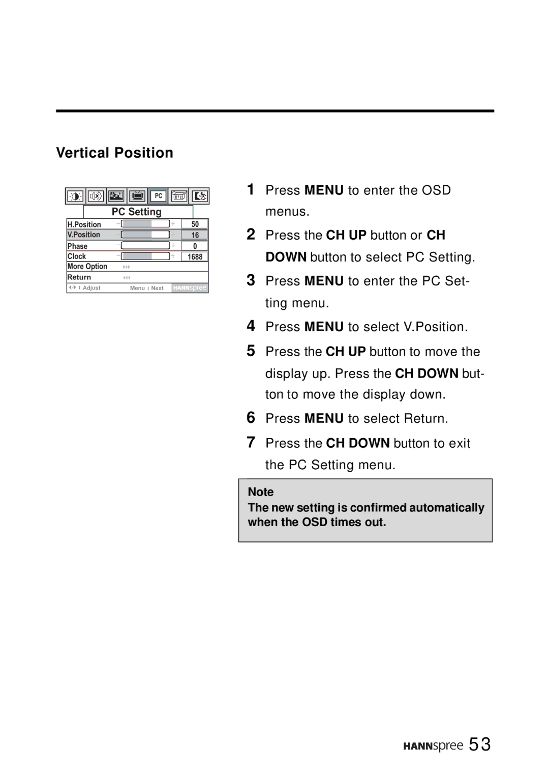 HANNspree LT0B-15A1 user manual Vertical Position 