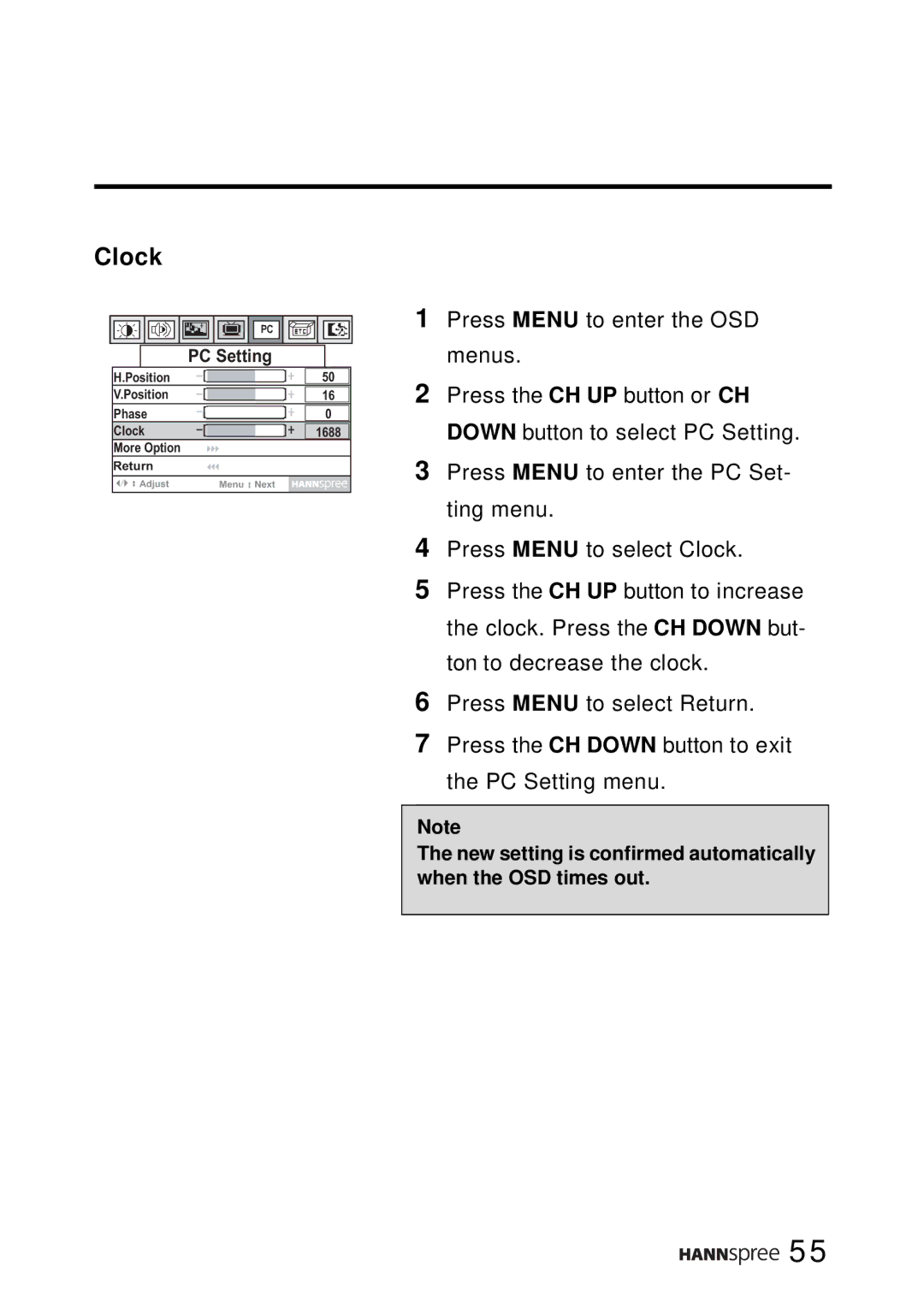 HANNspree LT0B-15A1 user manual Clock 