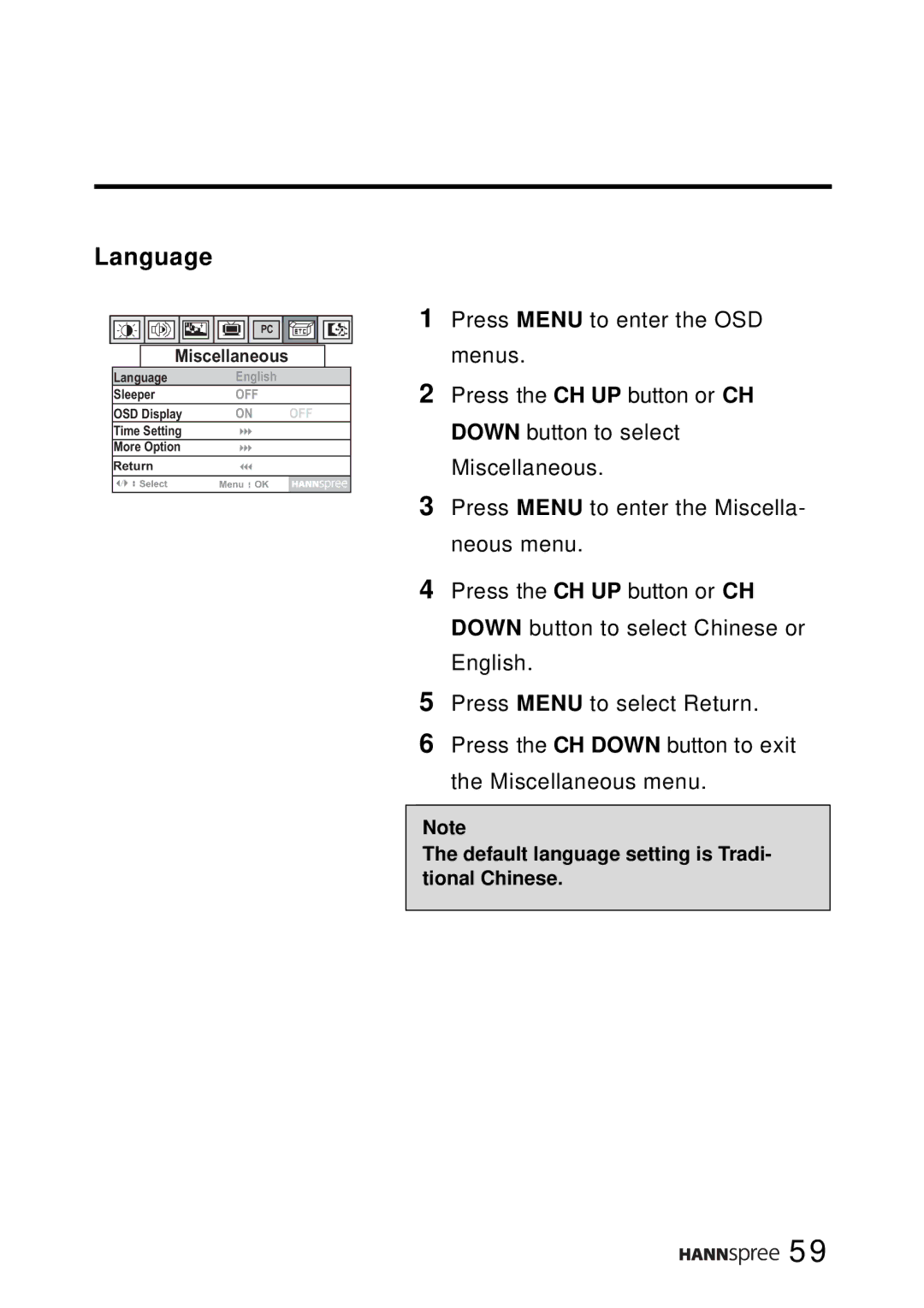 HANNspree LT0B-15A1 user manual Language 