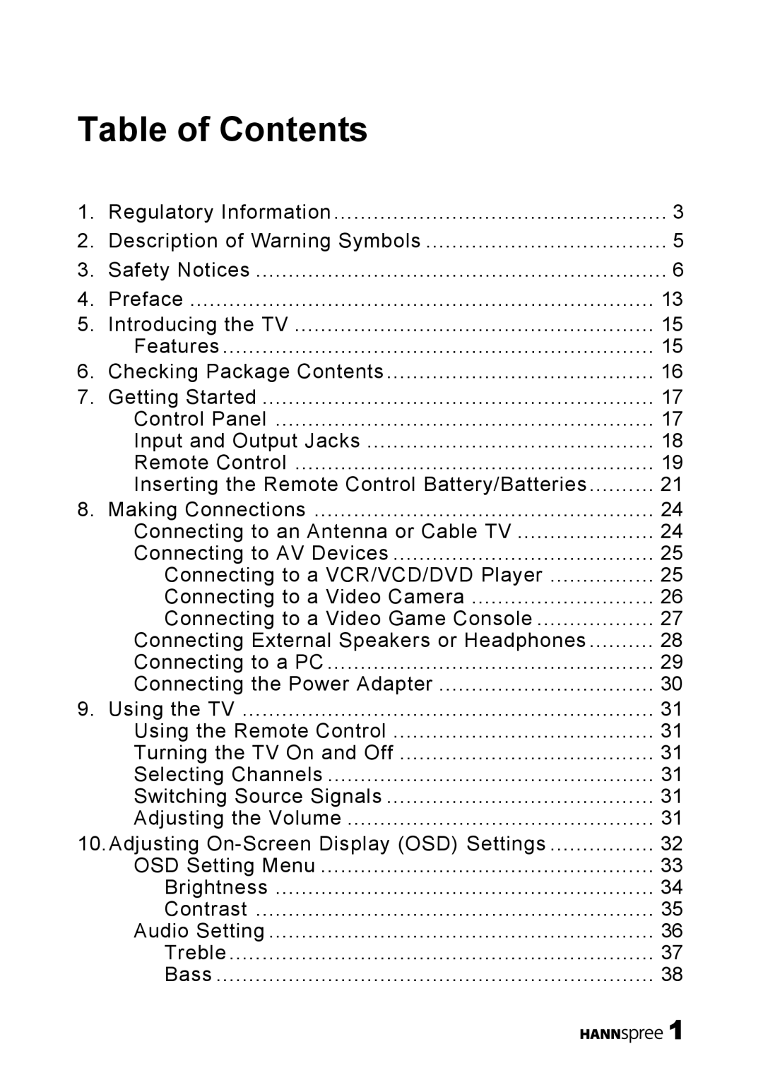 HANNspree LT0B-15U1-000 user manual Table of Contents 