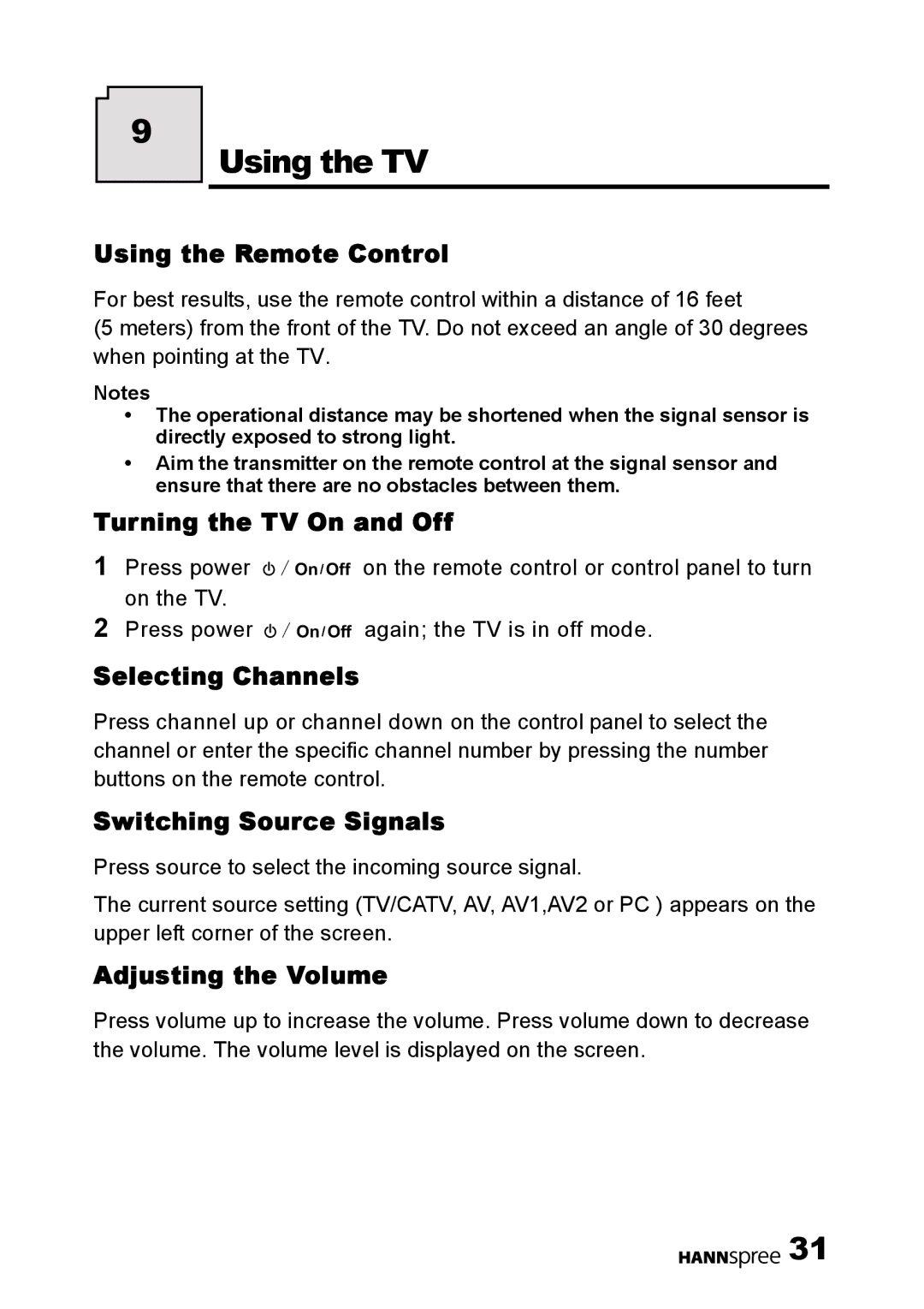 HANNspree LT0B-15U1-000 user manual Using the TV 