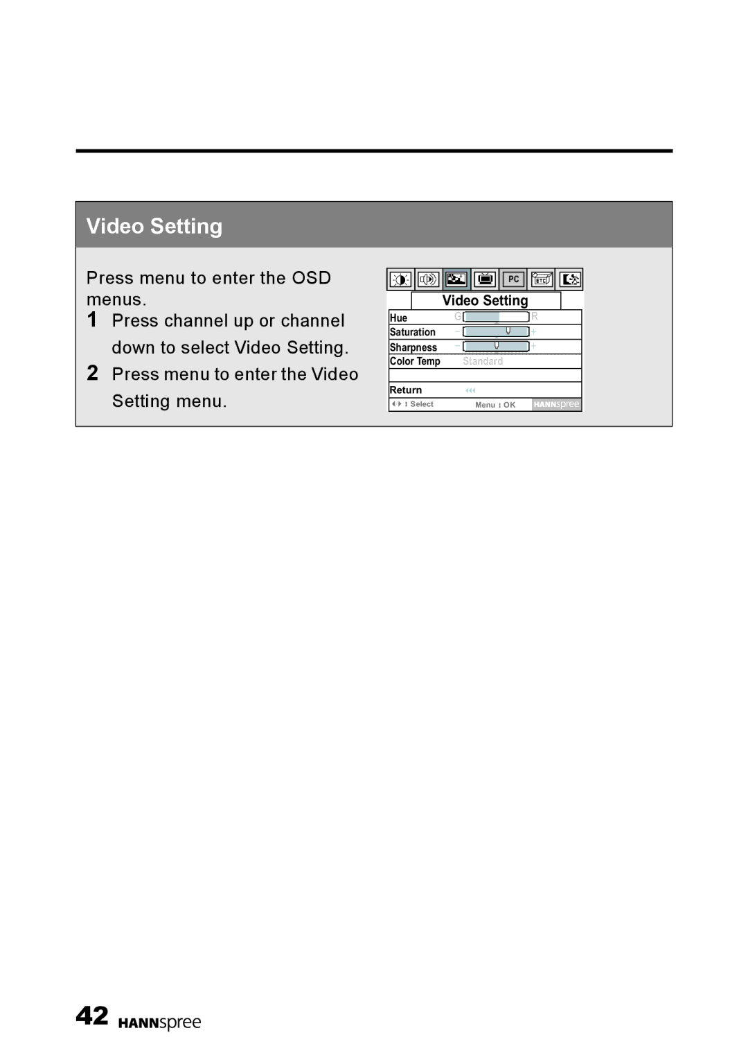 HANNspree LT0B-15U1-000 user manual Video Setting 