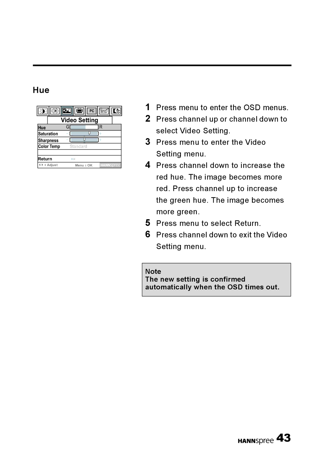 HANNspree LT0B-15U1-000 user manual Hue 