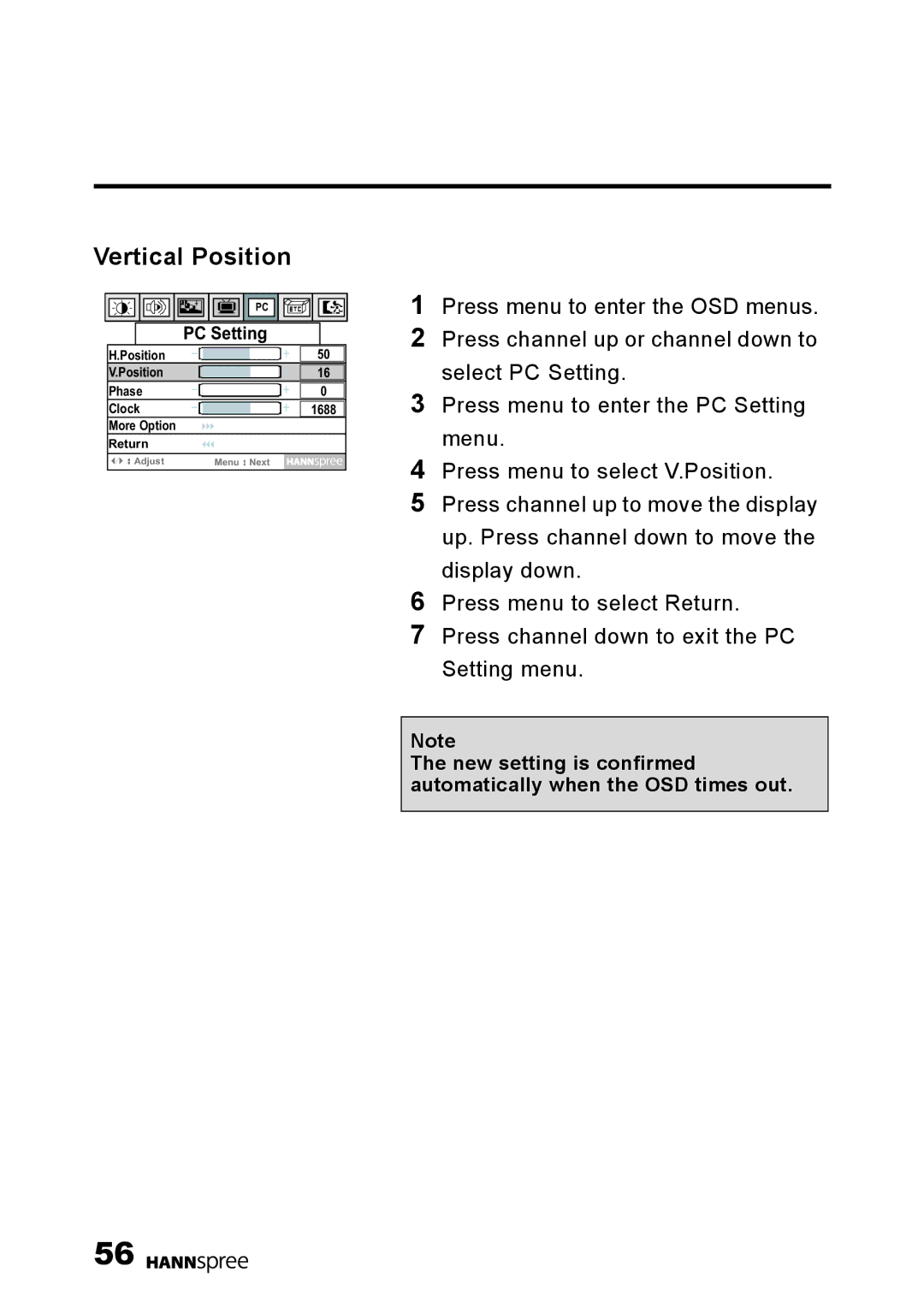 HANNspree LT0B-15U1-000 user manual Vertical Position 