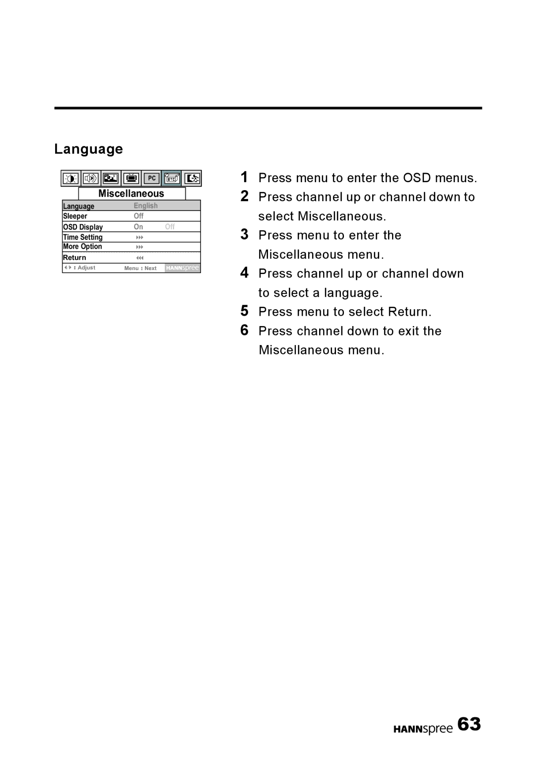 HANNspree LT0B-15U1-000 user manual Language 