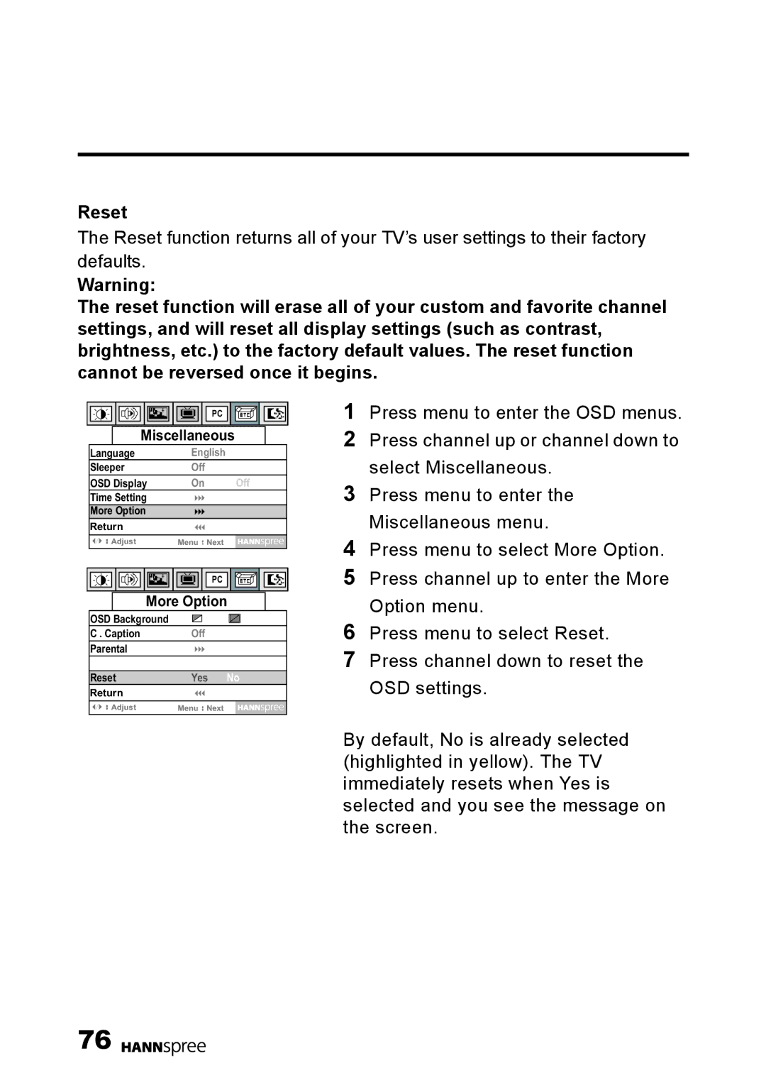 HANNspree LT0B-15U1-000 user manual Reset 