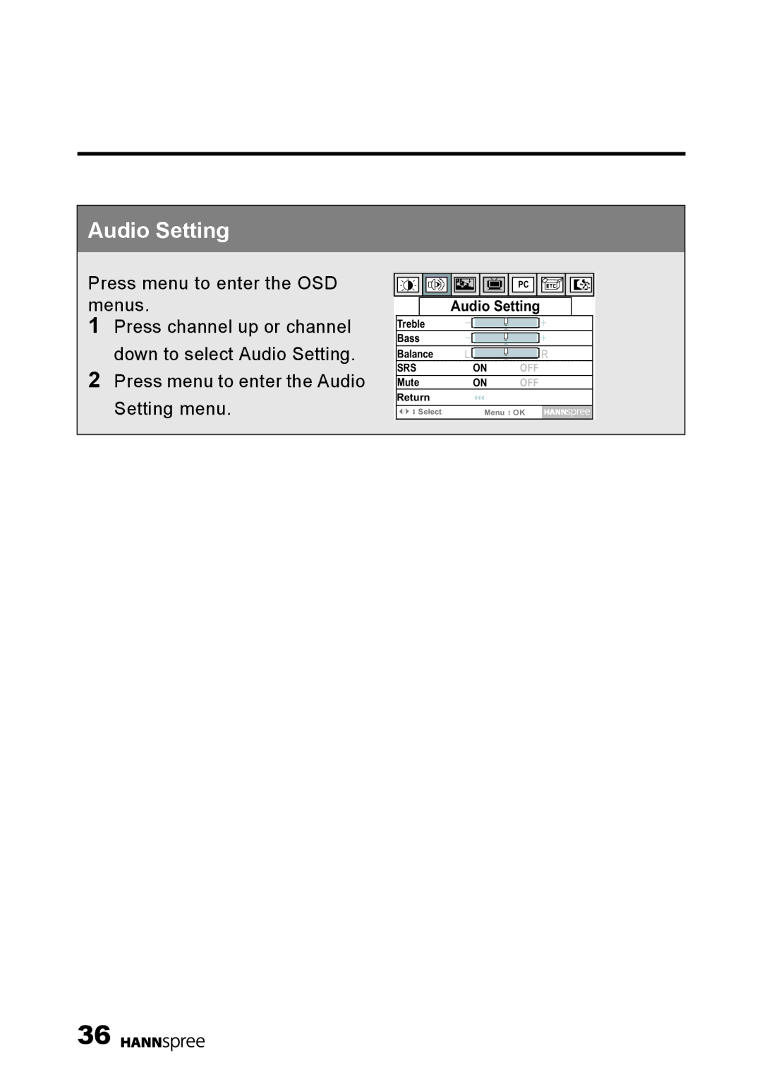 HANNspree LT0G-15U1-000 user manual Audio Setting 