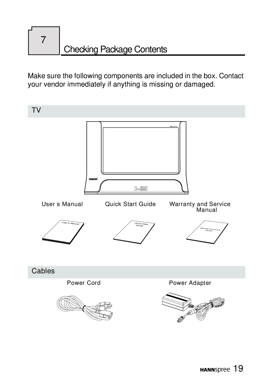 HANNspree LT11-23A1 user manual Checking Package Contents 