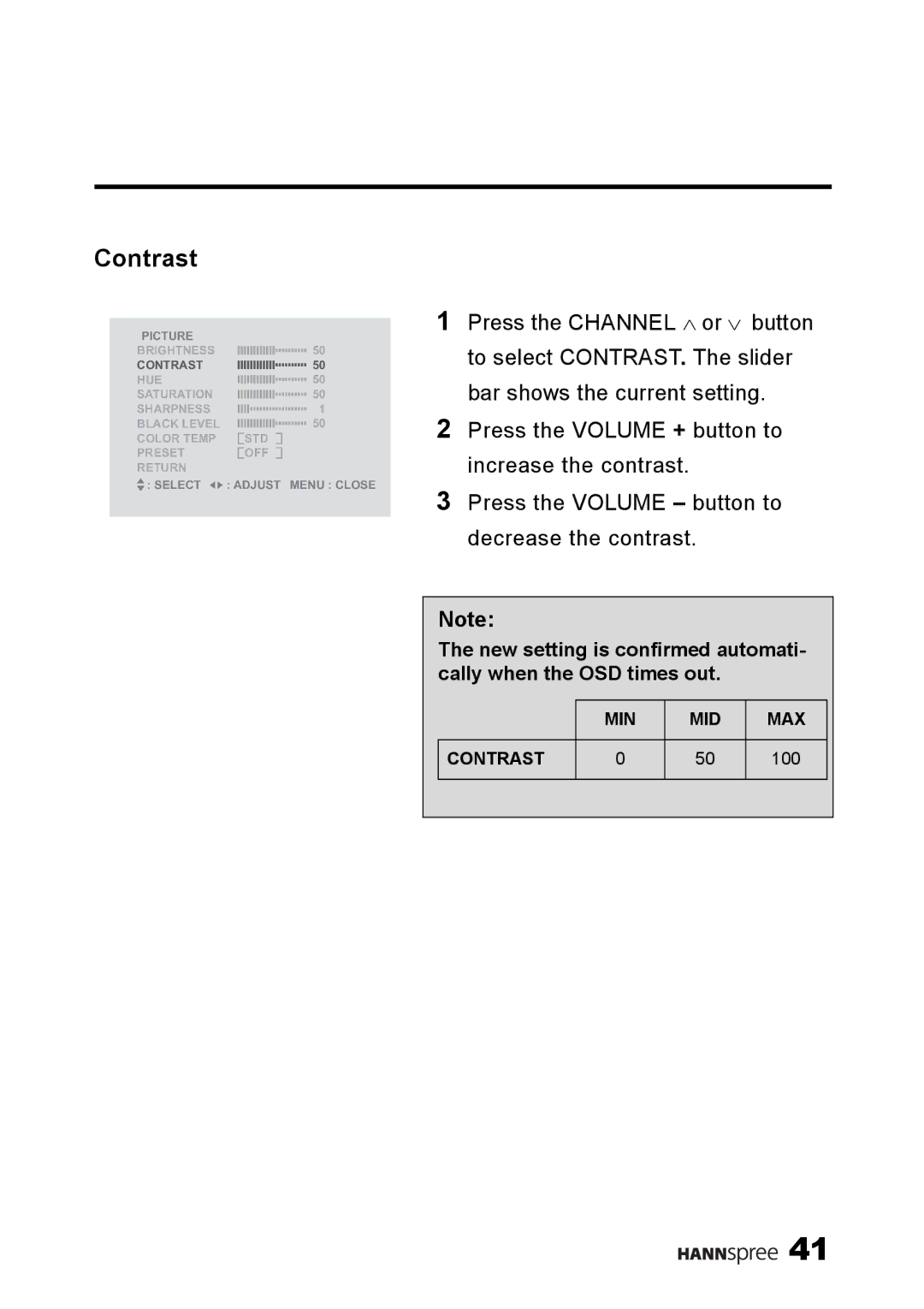 HANNspree LT11-23A1 user manual Contrast 