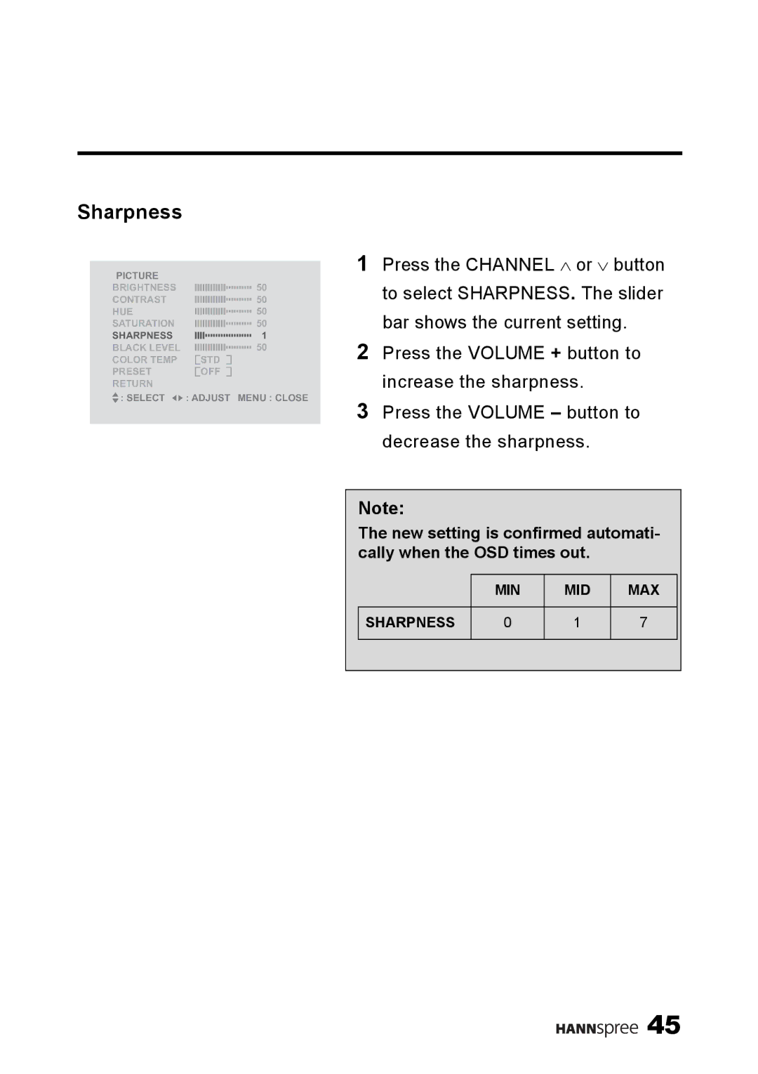 HANNspree LT11-23A1 user manual Sharpness 