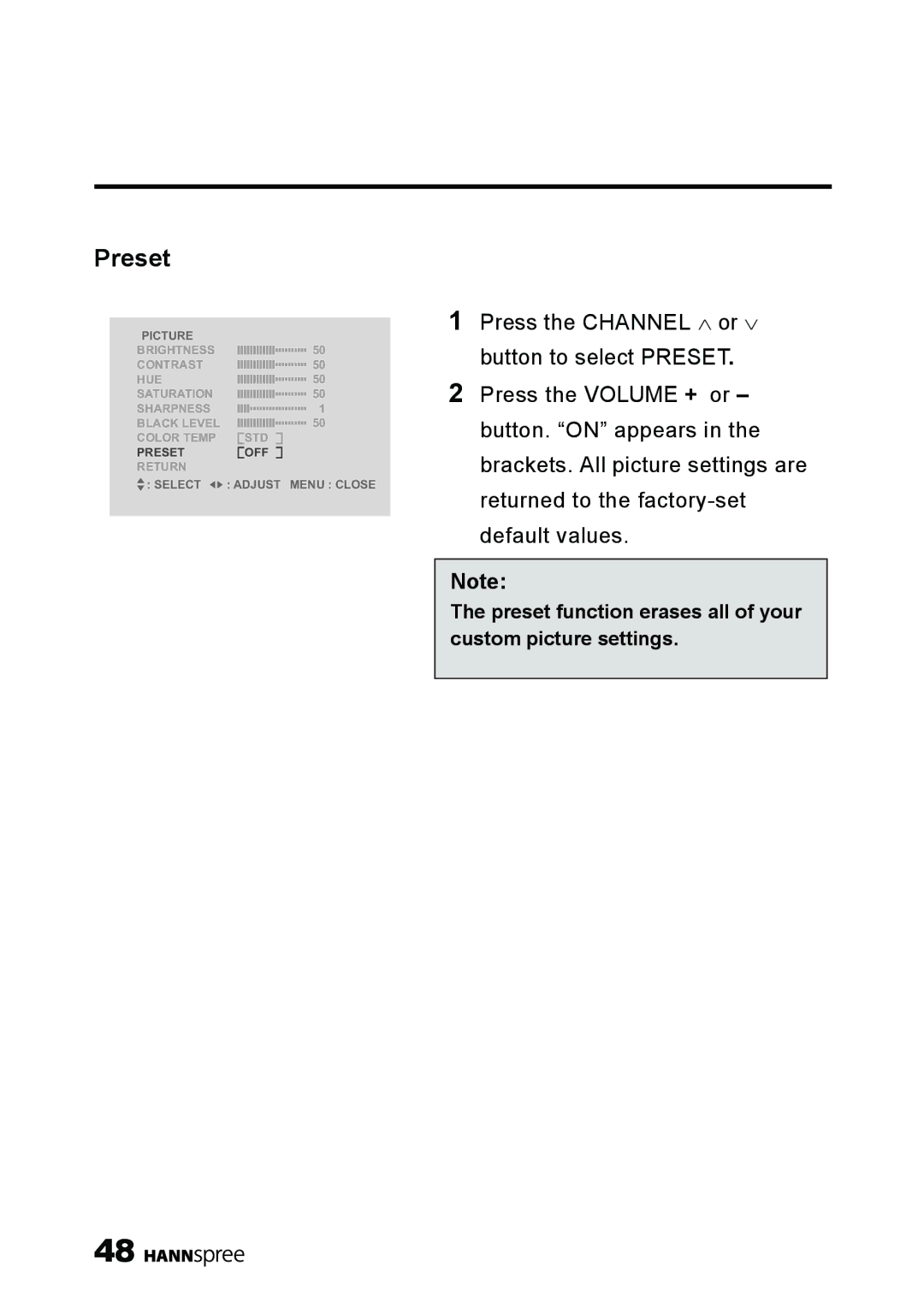 HANNspree LT11-23A1 user manual Preset 