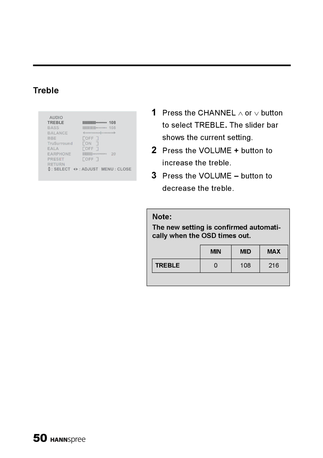 HANNspree LT11-23A1 user manual Treble 