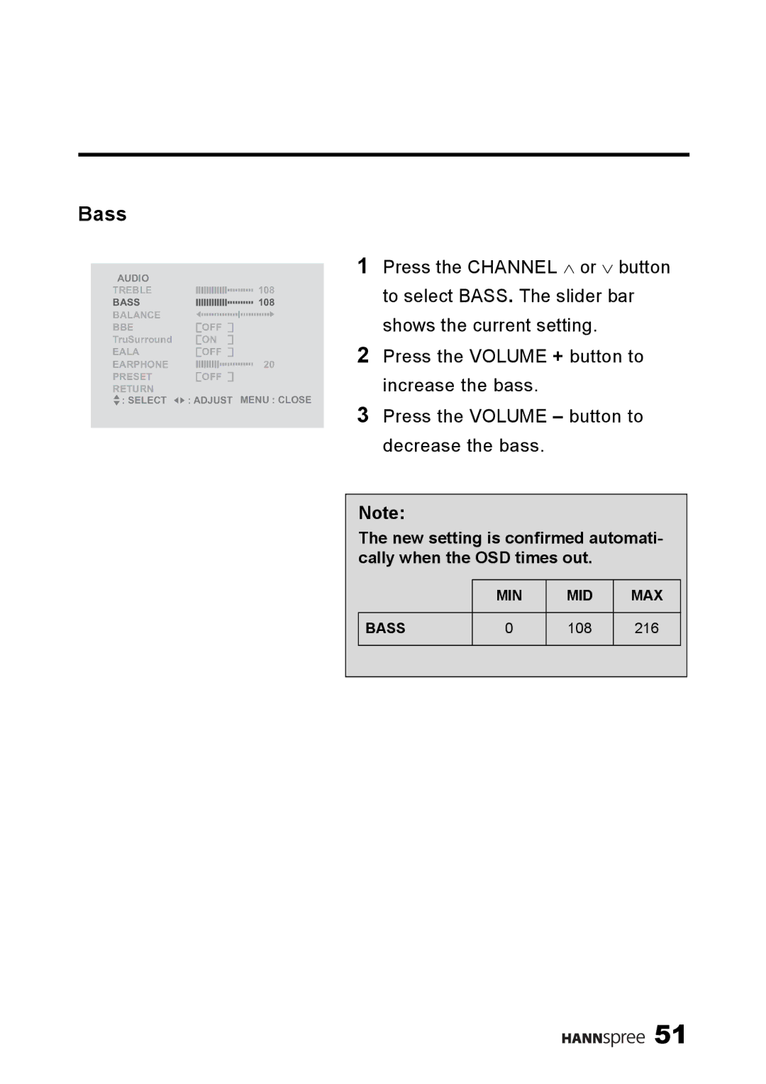 HANNspree LT11-23A1 user manual Bass 