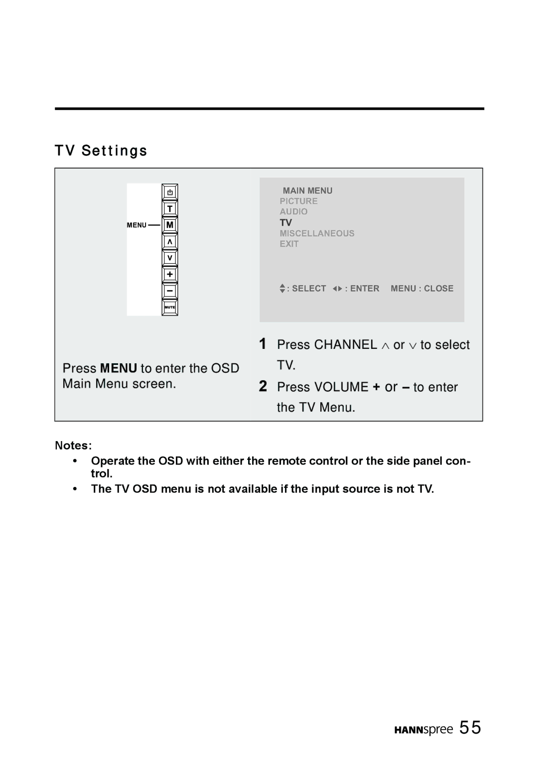 HANNspree LT11-23A1 user manual TV Settings 