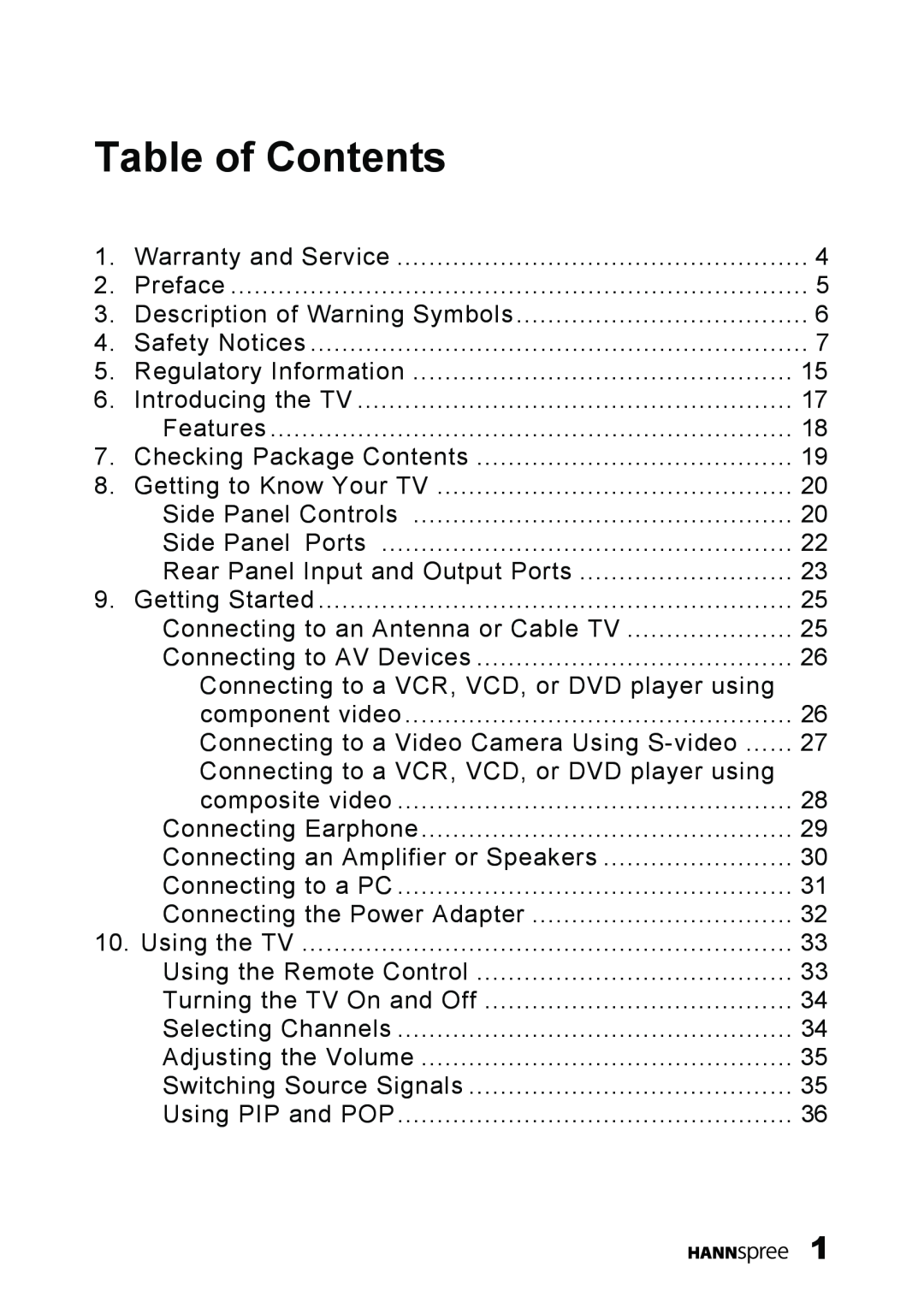 HANNspree LT11-23A1 user manual Table of Contents 