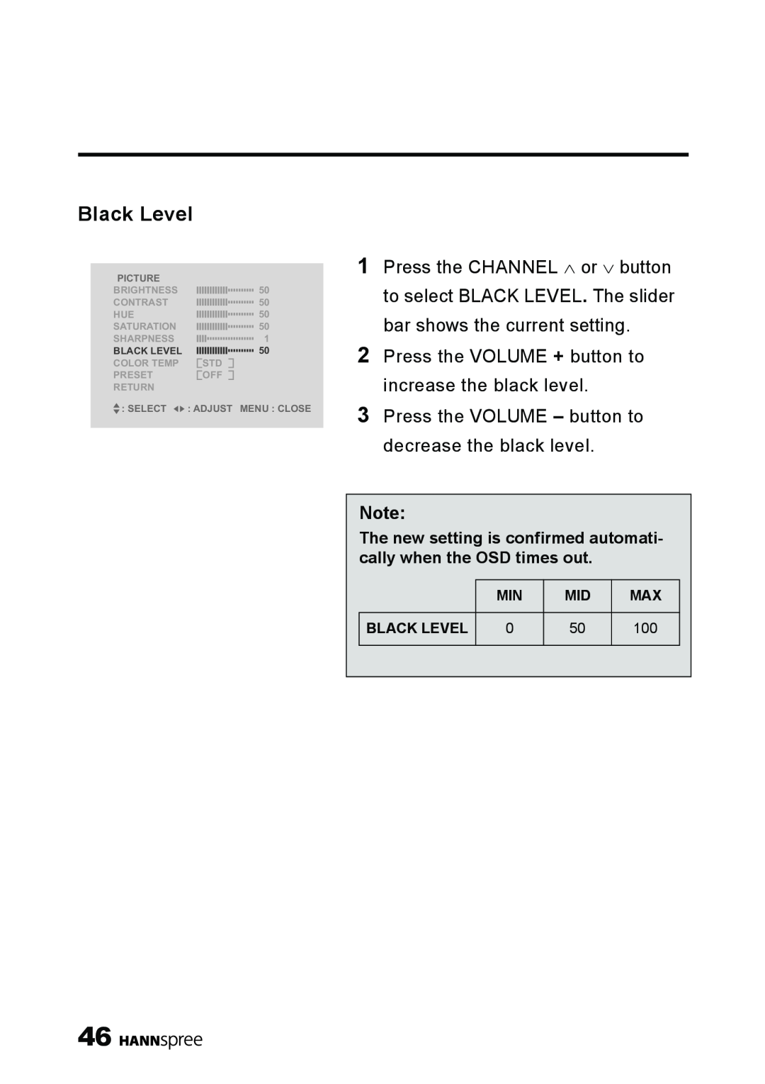 HANNspree LT11-23A1 user manual Black Level 