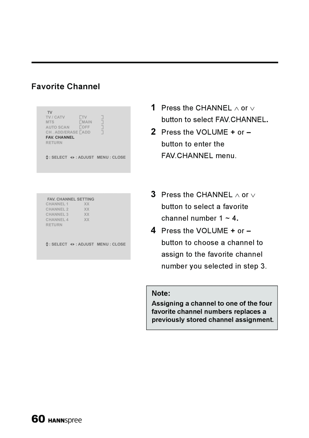 HANNspree LT11-23A1 user manual Favorite Channel 