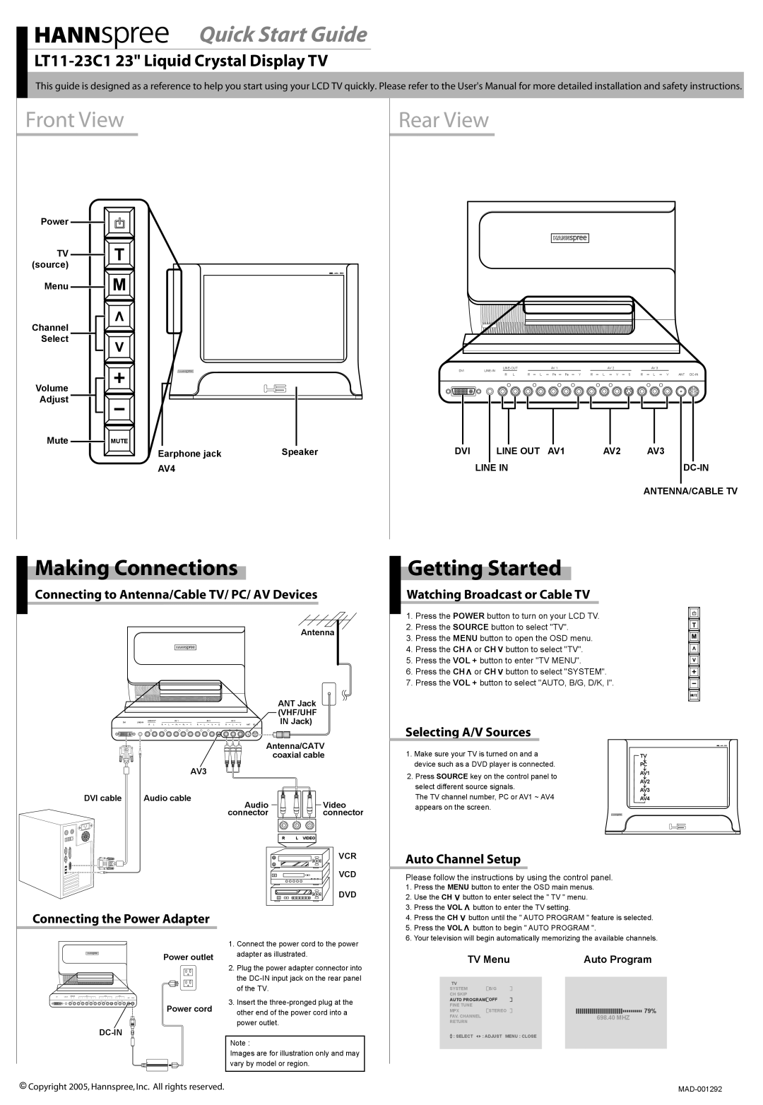 HANNspree LT11-23C1 quick start Making Connections, Getting Started 