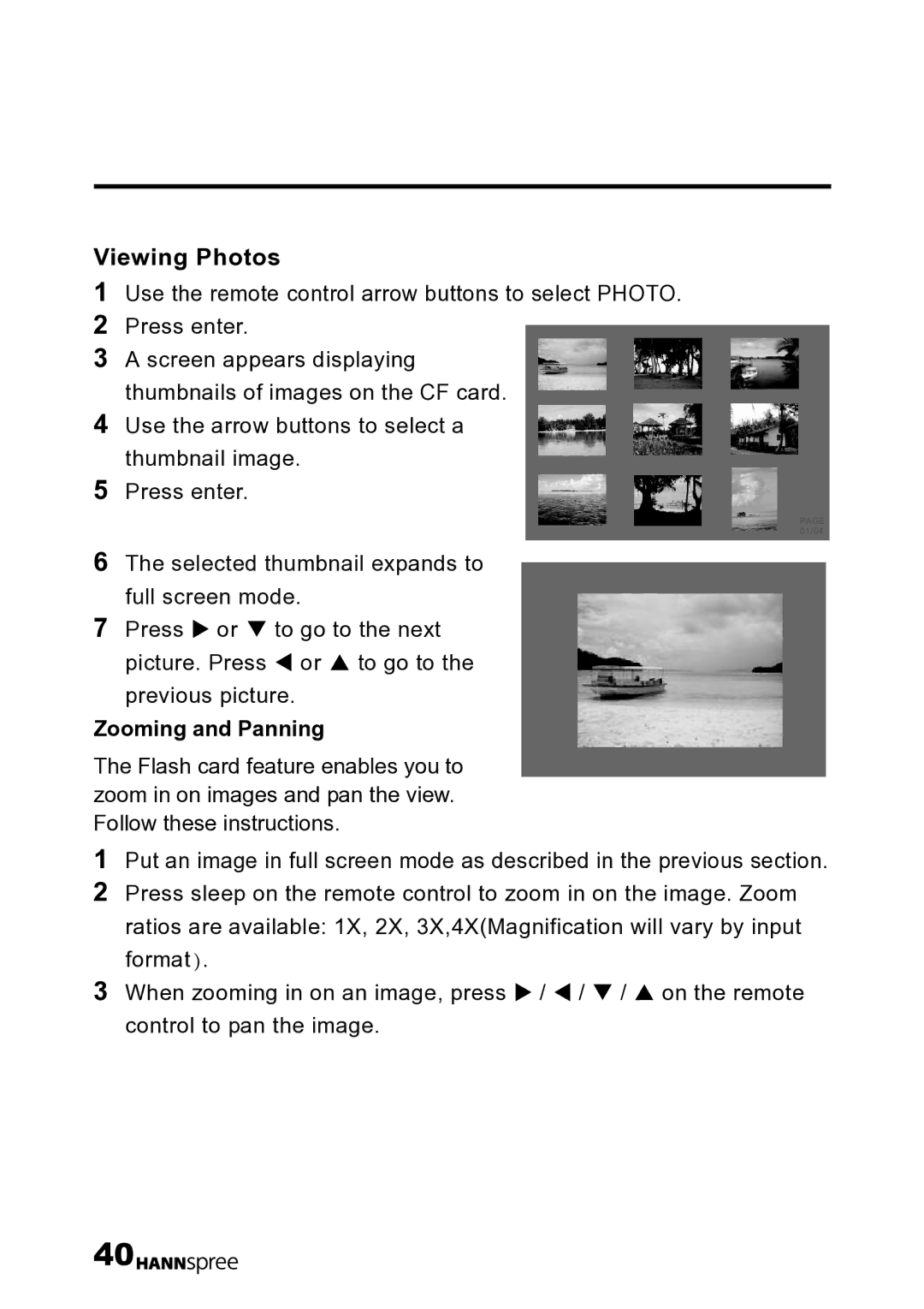 HANNspree LT12-23U1-000 user manual Viewing Photos, Zooming and Panning 